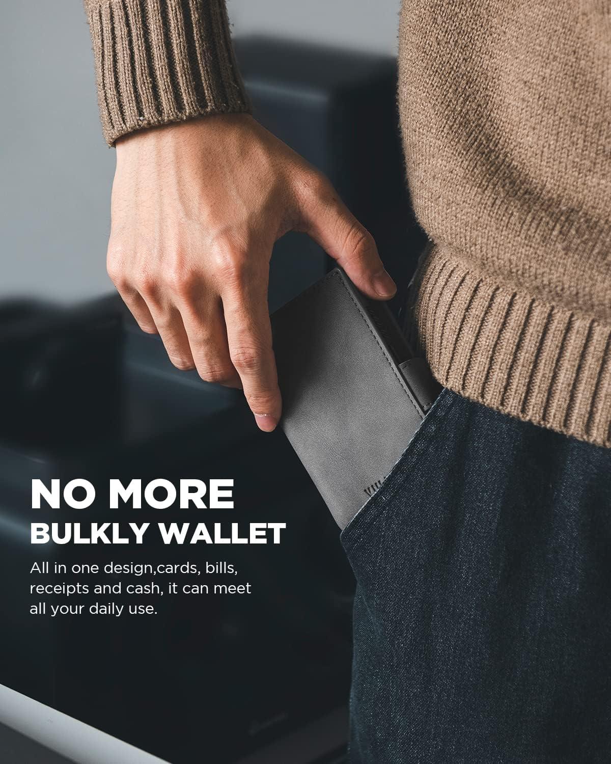 image:imageVULKIT Mens Wallet with Key Ring amp Airtag Holder Leather Pop Up Card Holder RFID Blocking Keychain Wallet Cash CompartmentGrey