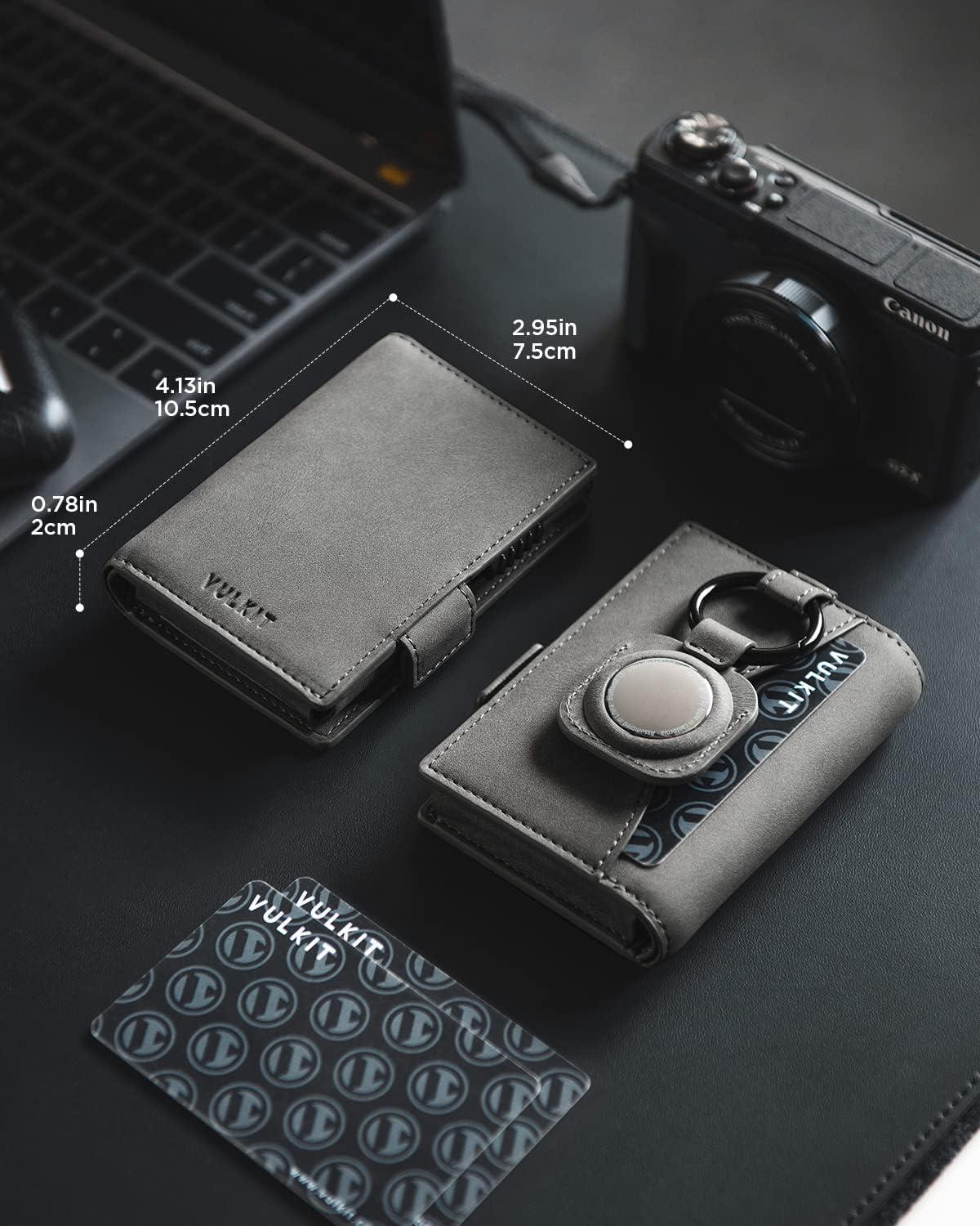 image:imageVULKIT Mens Wallet with Key Ring amp Airtag Holder Leather Pop Up Card Holder RFID Blocking Keychain Wallet Cash CompartmentGrey