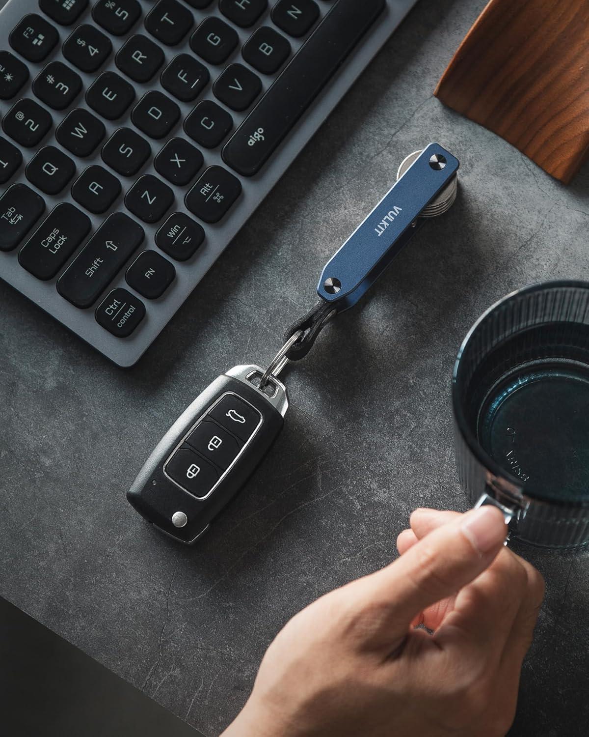 image:imageVULKIT Metal Key Organizer Minimalist Key Holder Compact Key Case KeychainBlue