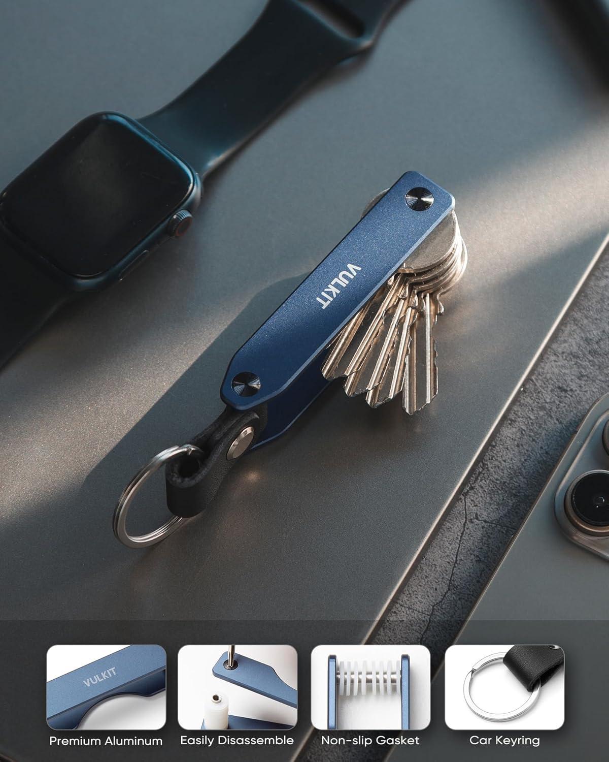 image:imageVULKIT Metal Key Organizer Minimalist Key Holder Compact Key Case KeychainBlue