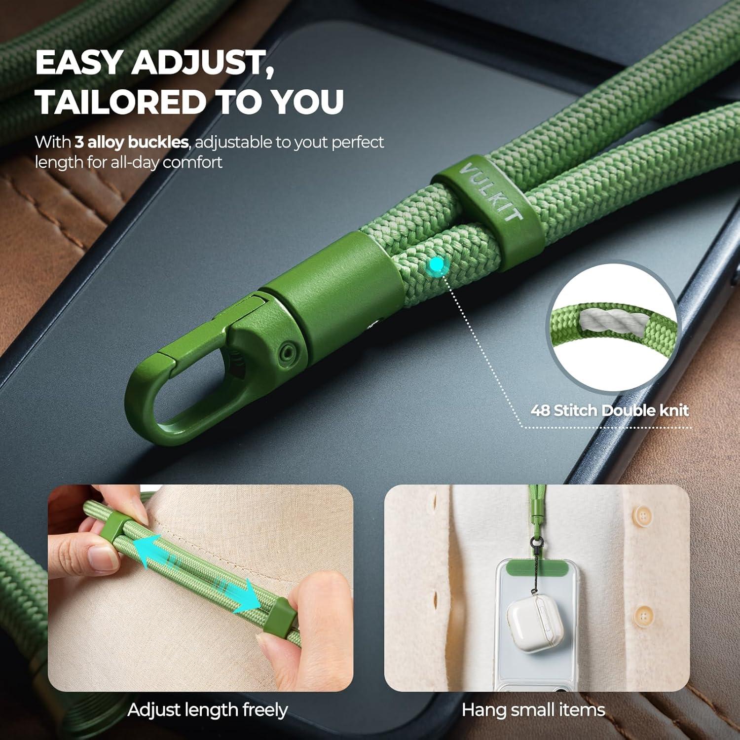 image:imageVULKIT Phone Lanyard Crossbody Cellphone Wrist Strap AntiTheft Phone Strap Adjustable Neck Lanyard with Metal BucklesGreen