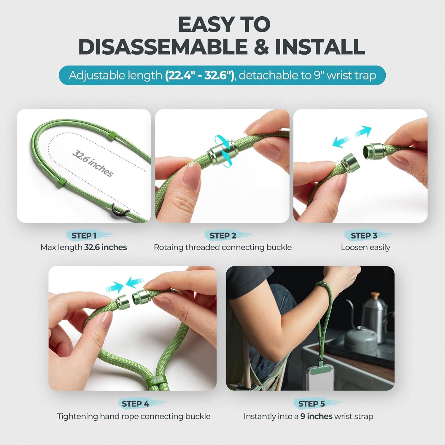 image:imageVULKIT Phone Lanyard Crossbody Cellphone Wrist Strap AntiTheft Phone Strap Adjustable Neck Lanyard with Metal BucklesGreen