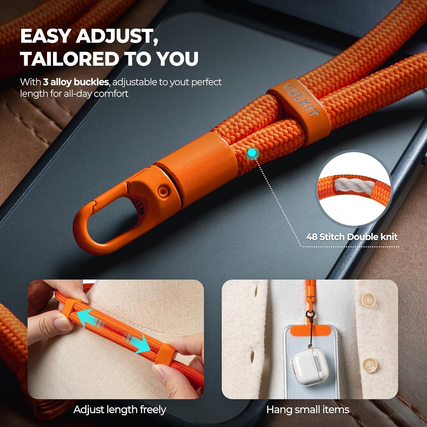 image:imageVULKIT Phone Lanyard Crossbody Cellphone Wrist Strap AntiTheft Phone Strap Adjustable Neck Lanyard with Metal BucklesOrange