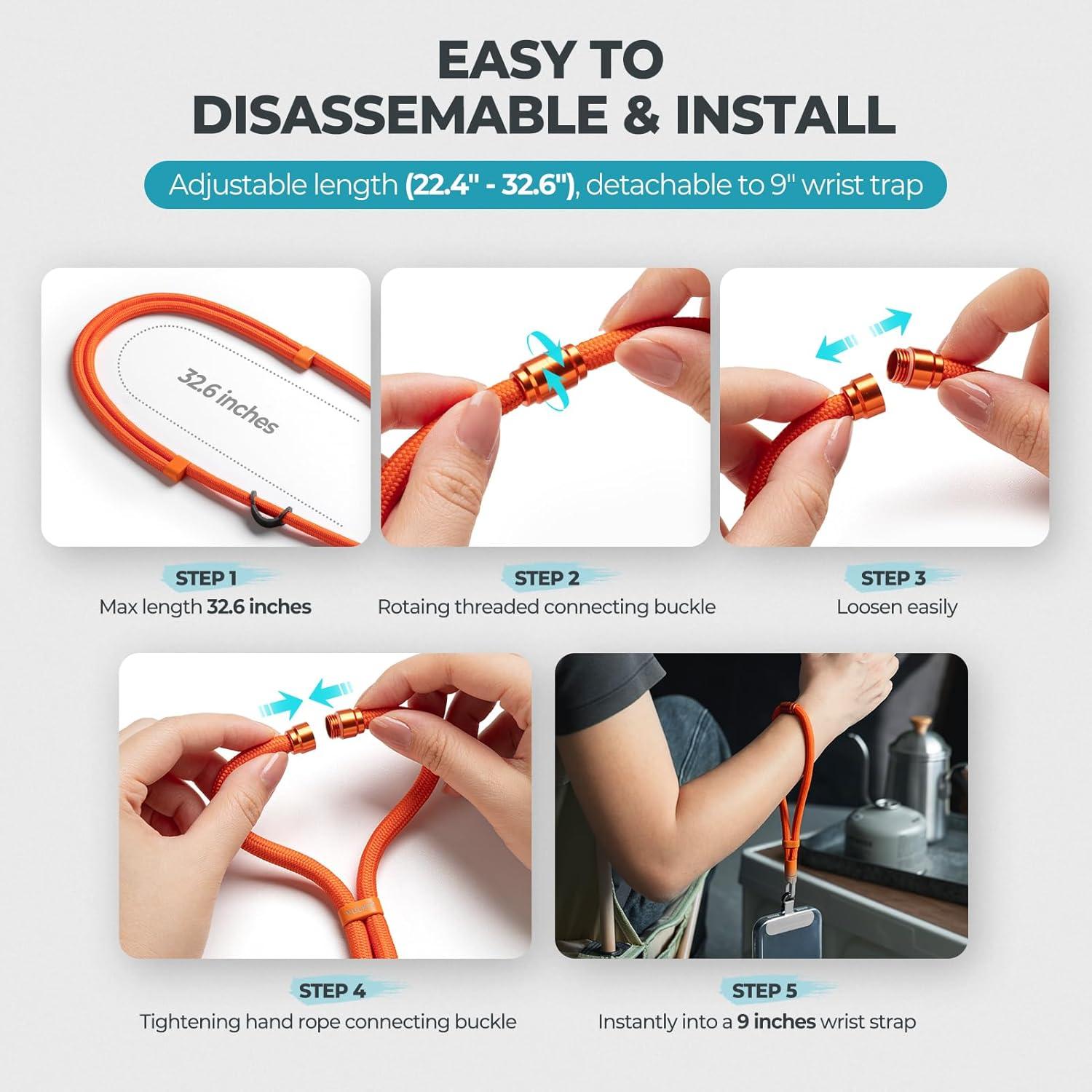 image:imageVULKIT Phone Lanyard Crossbody Cellphone Wrist Strap AntiTheft Phone Strap Adjustable Neck Lanyard with Metal BucklesOrange