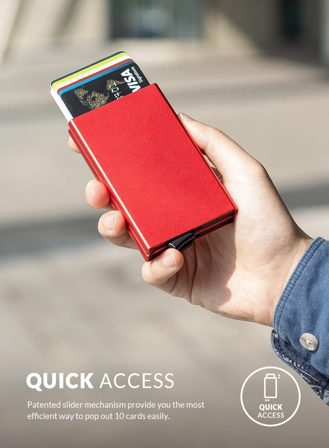 image:imageVULKIT Pop Up Card Holder Minimalist Card Case RFID Blocking 2 Double Slim Metal Case for Men or Women Red