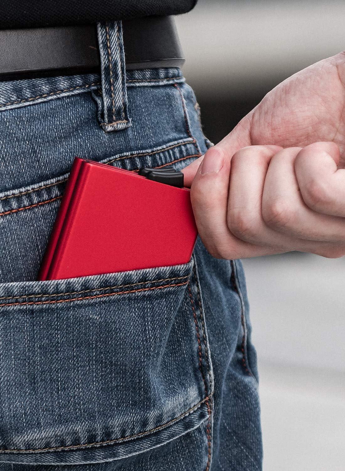 image:imageVULKIT Pop Up Card Holder Minimalist Card Case RFID Blocking 2 Double Slim Metal Case for Men or Women Red