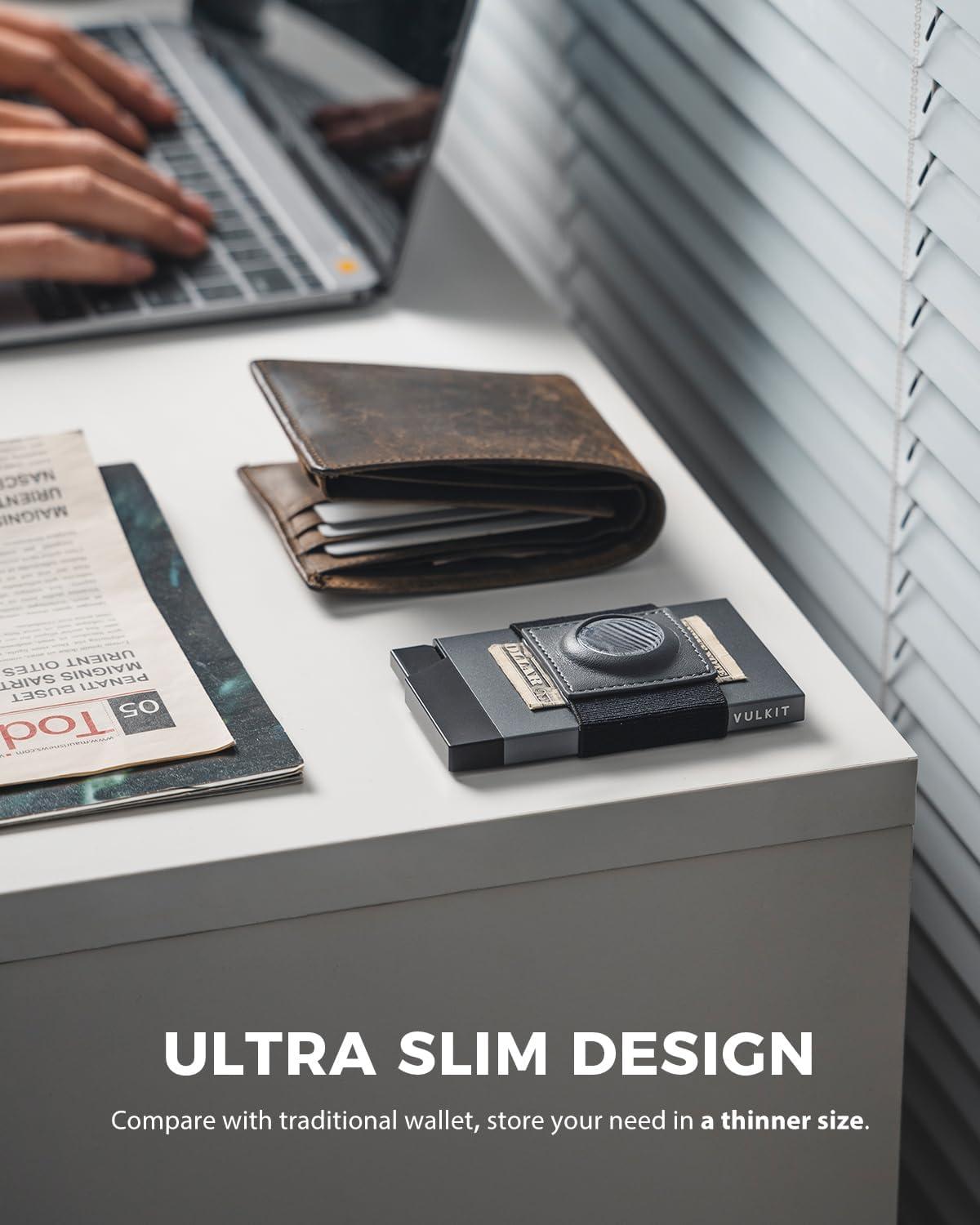 image:imageVULKIT Pop Up Card Holder With AirTag Holder Slim Aluminum Slide Wallet With Money Band and RFID Blocking Holds 12 Cards and Cash for Men and Women Space GreySpace Grey