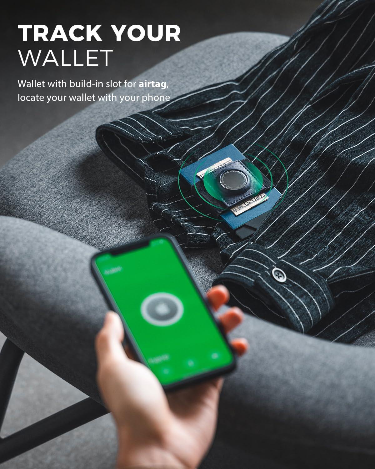 image:imageVULKIT Pop Up Card Holder With AirTag Holder Slim Aluminum Slide Wallet With Money Band and RFID Blocking Holds 12 Cards and Cash for Men and Women Space GreyNavy