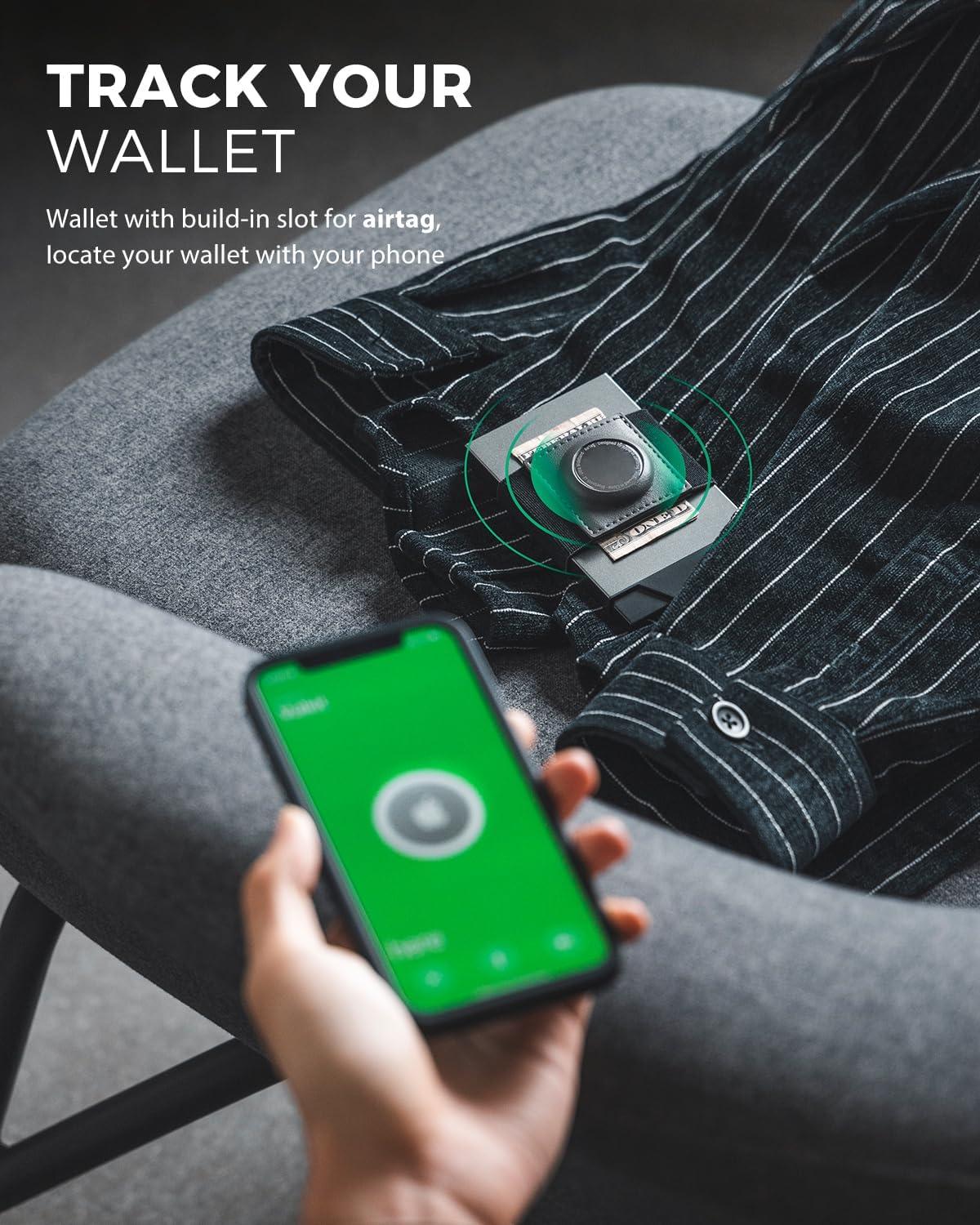 image:imageVULKIT Pop Up Card Holder With AirTag Holder Slim Aluminum Slide Wallet With Money Band and RFID Blocking Holds 12 Cards and Cash for Men and Women Space GreySpace Grey