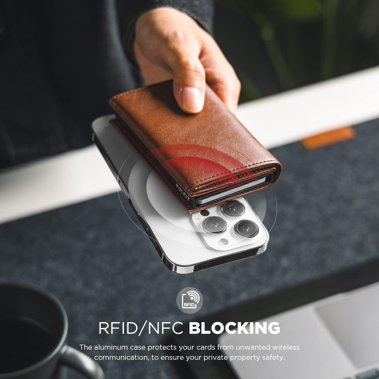 image:imageVULKIT Pop up Card Wallet Minimalist Cash Wallets RFID Blocking Leather Smart Credit Card Holder with ID window for MenBrown