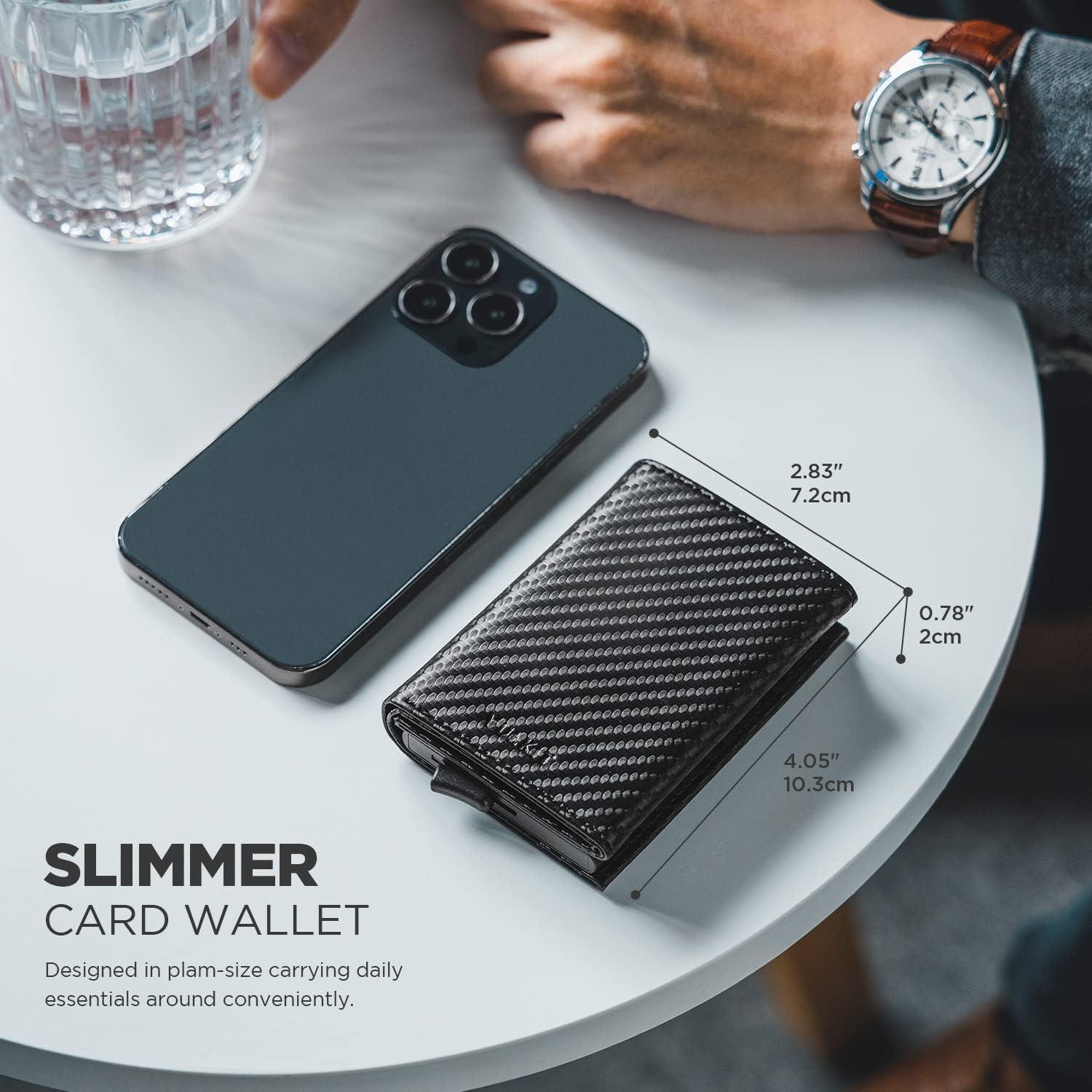 image:imageVULKIT Pop up Card Wallet Minimalist Cash Wallets RFID Blocking Leather Smart Credit Card Holder with ID window for MenCarbon Black