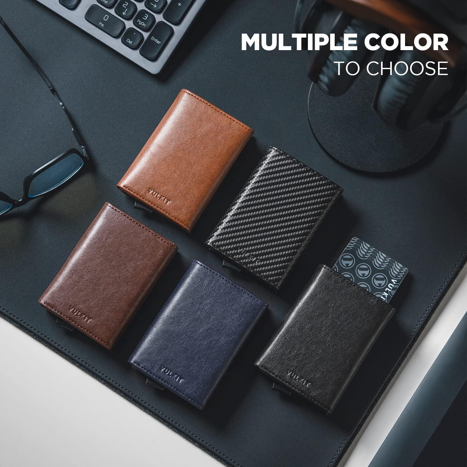 image:imageVULKIT Pop up Card Wallet Minimalist Cash Wallets RFID Blocking Leather Smart Credit Card Holder with ID window for MenCarbon Black