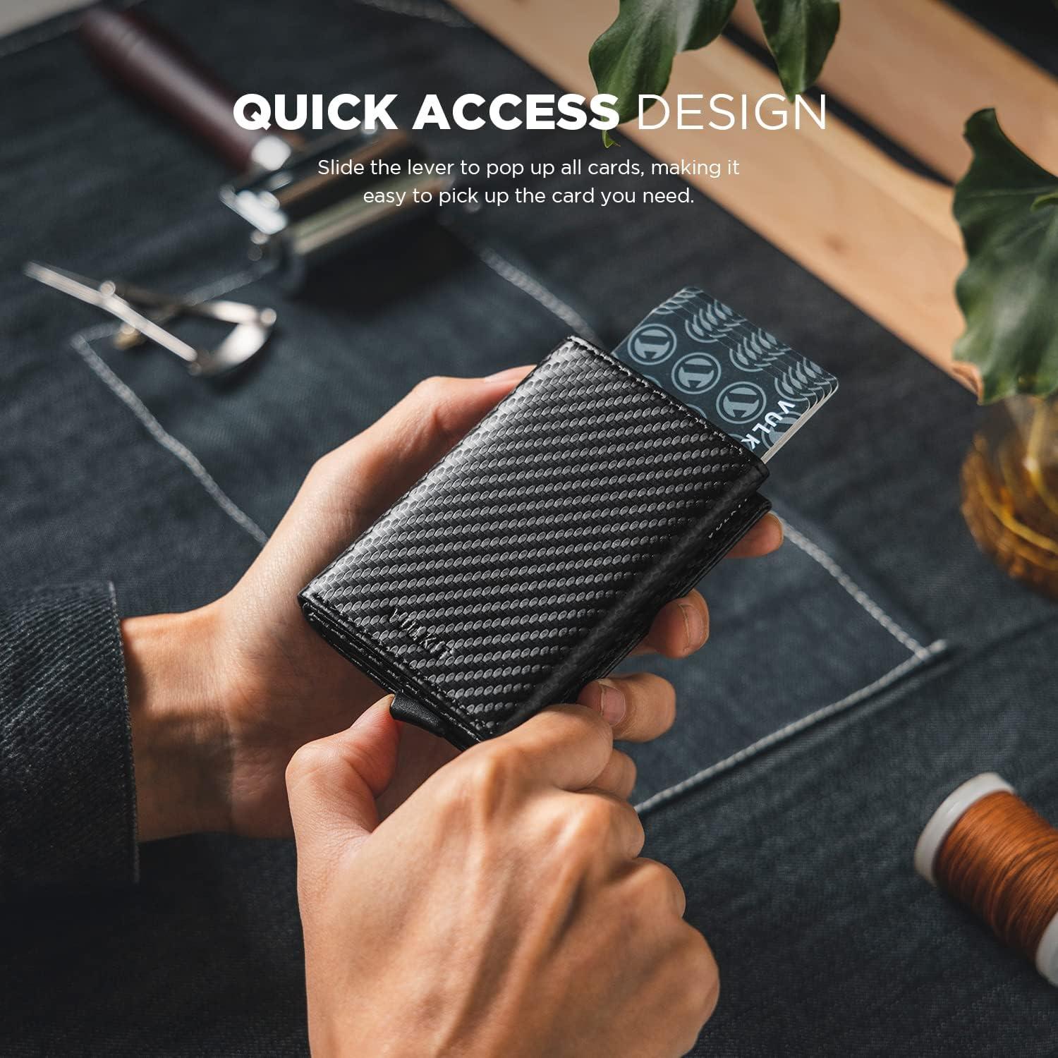 image:imageVULKIT Pop up Card Wallet Minimalist Cash Wallets RFID Blocking Leather Smart Credit Card Holder with ID window for MenCarbon Black