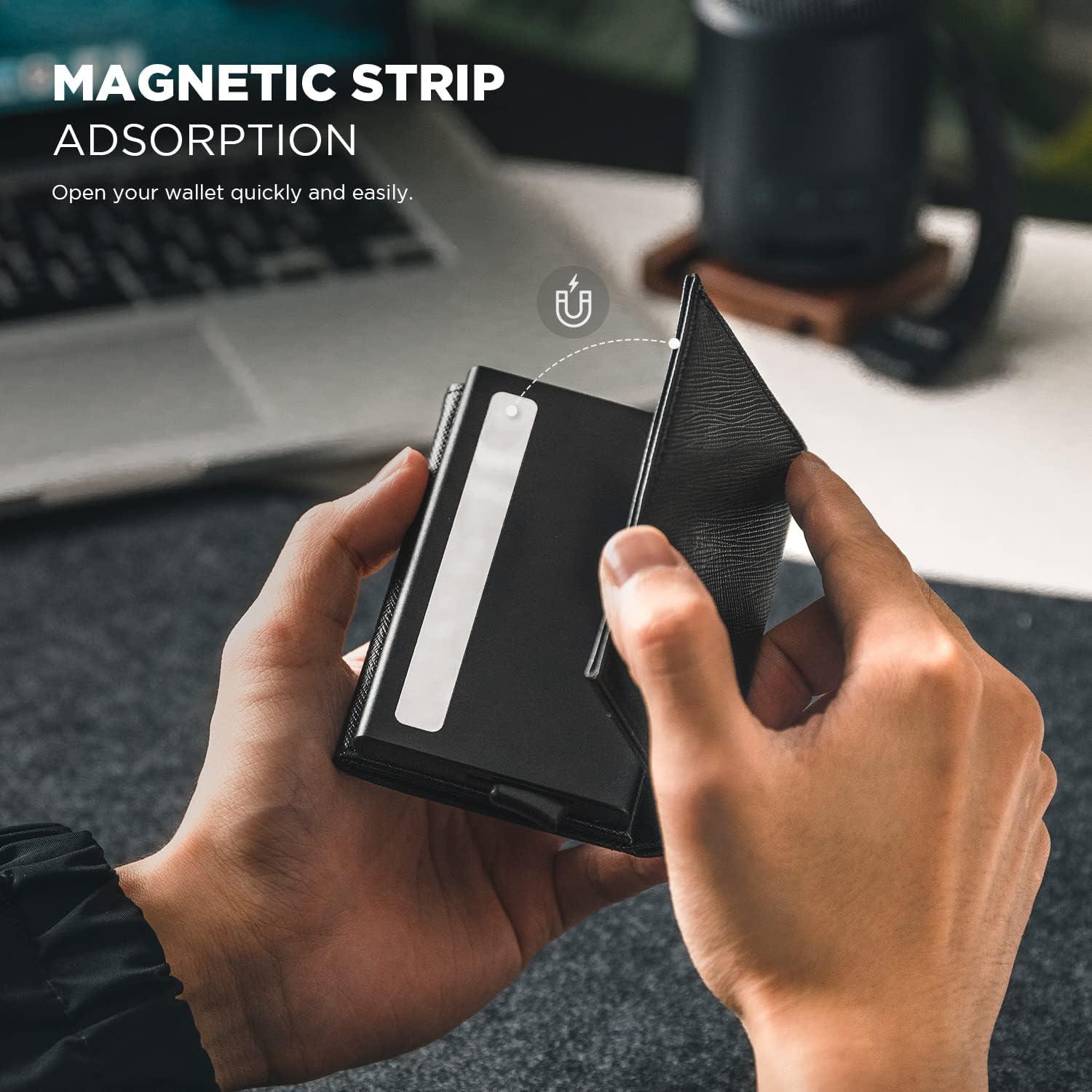 image:imageVULKIT Pop up Card Wallet Minimalist Cash Wallets RFID Blocking Leather Smart Credit Card Holder with ID window for MenCrossBlack