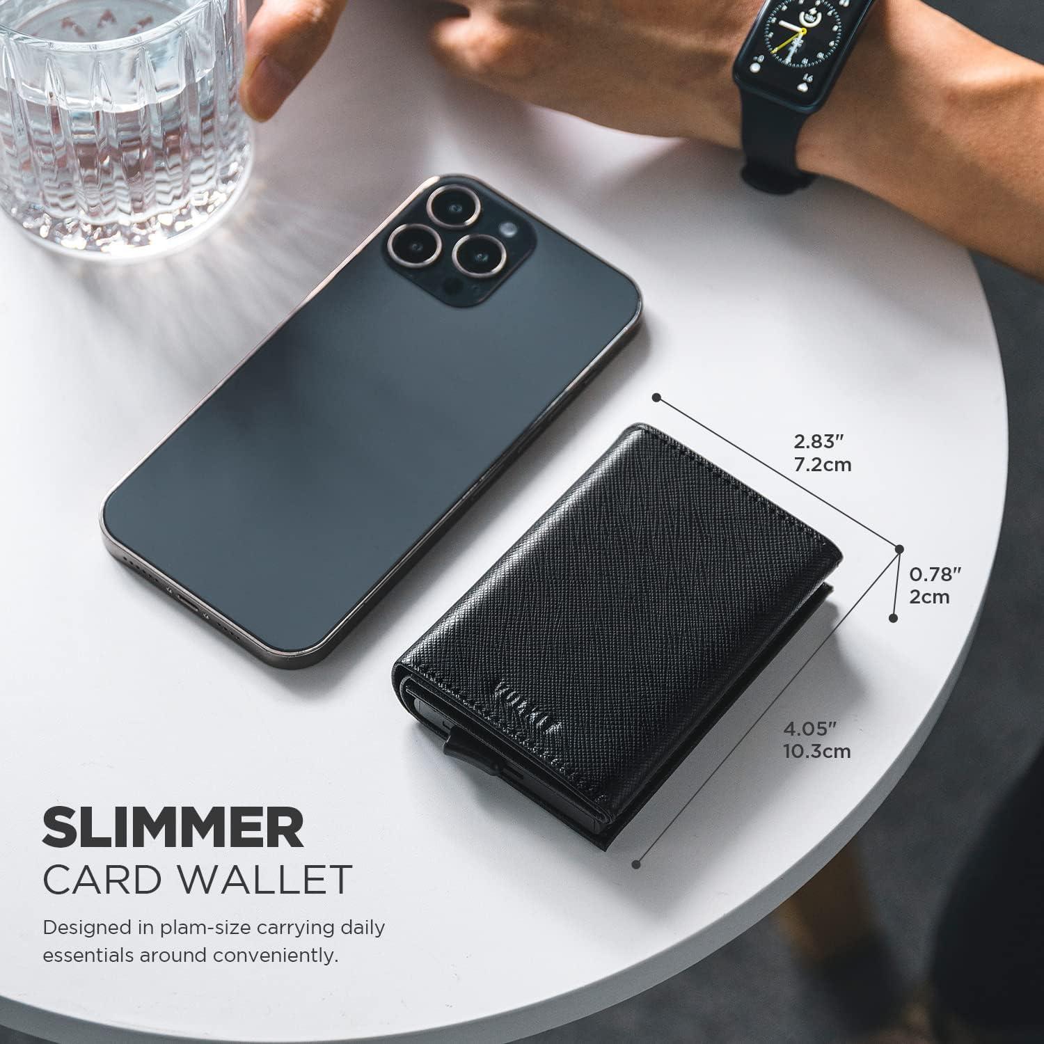 image:imageVULKIT Pop up Card Wallet Minimalist Cash Wallets RFID Blocking Leather Smart Credit Card Holder with ID window for MenCrossBlack