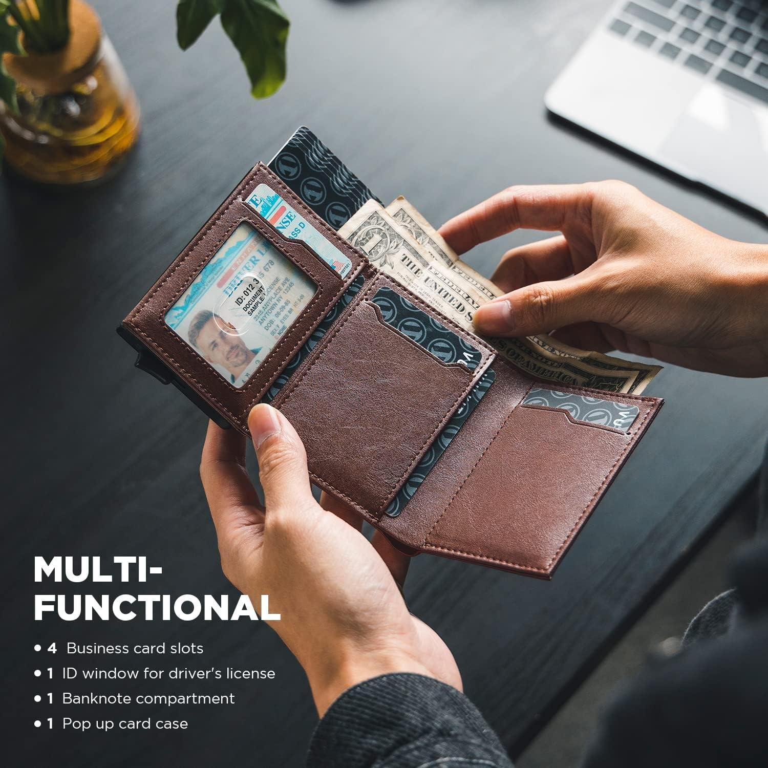 image:imageVULKIT Pop up Card Wallet Minimalist Cash Wallets RFID Blocking Leather Smart Credit Card Holder with ID window for MenEspresso