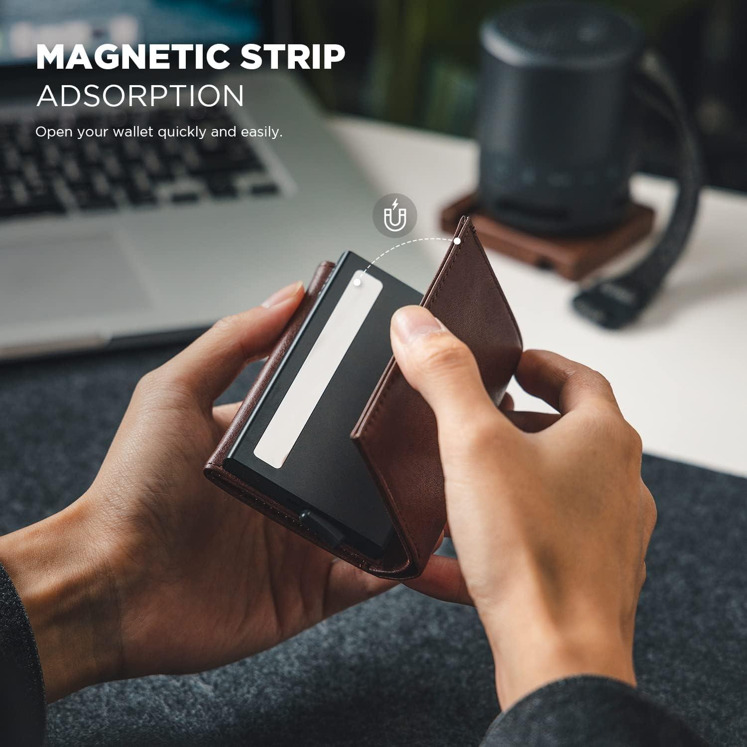 image:imageVULKIT Pop up Card Wallet Minimalist Cash Wallets RFID Blocking Leather Smart Credit Card Holder with ID window for MenEspresso