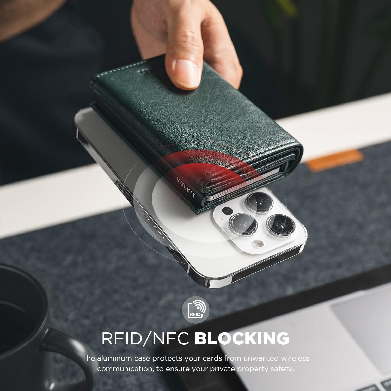 image:imageVULKIT Pop up Card Wallet Minimalist Cash Wallets RFID Blocking Leather Smart Credit Card Holder with ID window for MenGreen