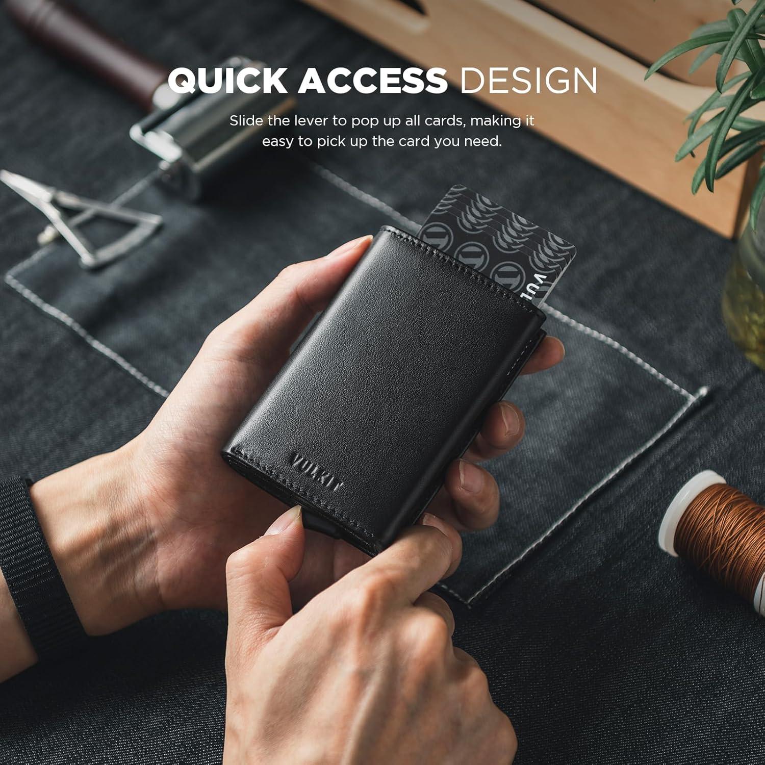 image:imageVULKIT Pop up Card Wallet Minimalist Cash Wallets RFID Blocking Leather Smart Credit Card Holder with ID window for MenTopGrain Cowhide Black