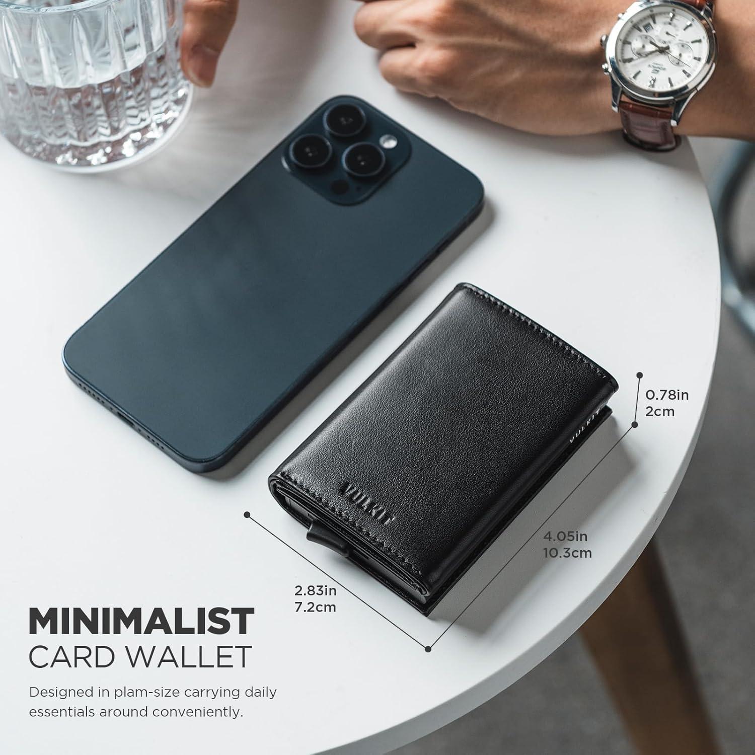 image:imageVULKIT Pop up Card Wallet Minimalist Cash Wallets RFID Blocking Leather Smart Credit Card Holder with ID window for MenTopGrain Cowhide Black