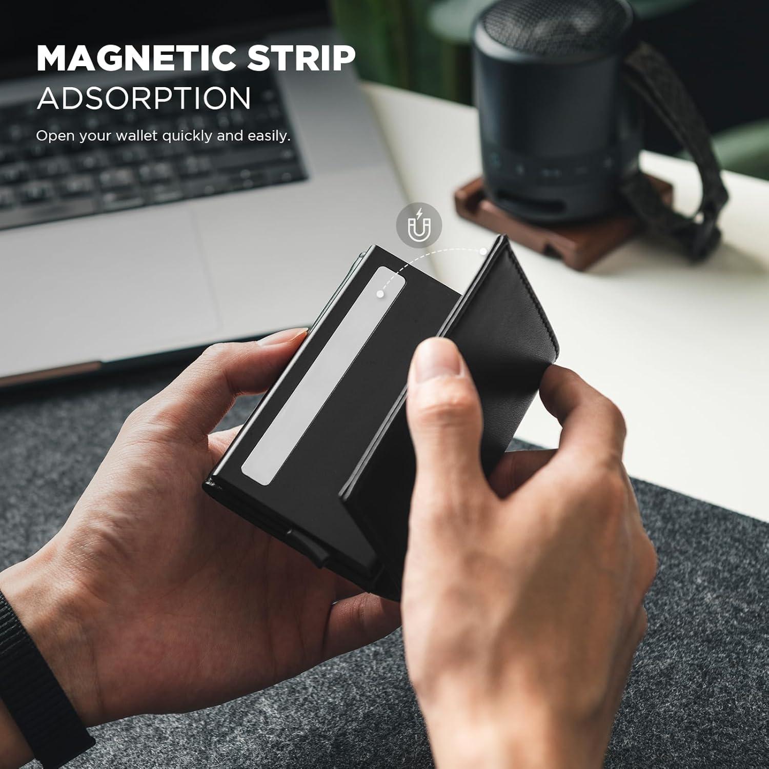 image:imageVULKIT Pop up Card Wallet Minimalist Cash Wallets RFID Blocking Leather Smart Credit Card Holder with ID window for MenTopGrain Cowhide Black
