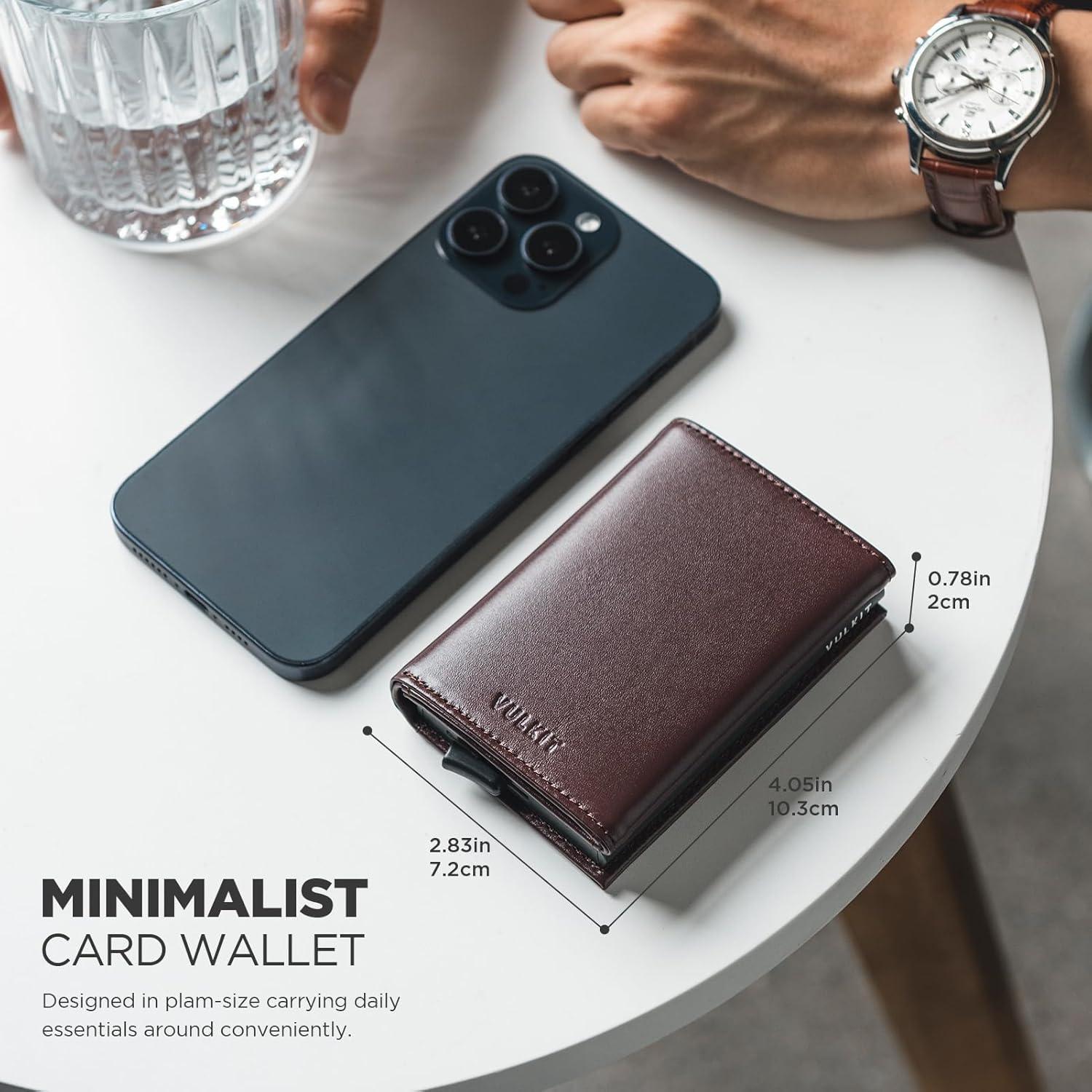 image:imageVULKIT Pop up Card Wallet Minimalist Cash Wallets RFID Blocking Leather Smart Credit Card Holder with ID window for MenTopGrain Cowhide Epresso