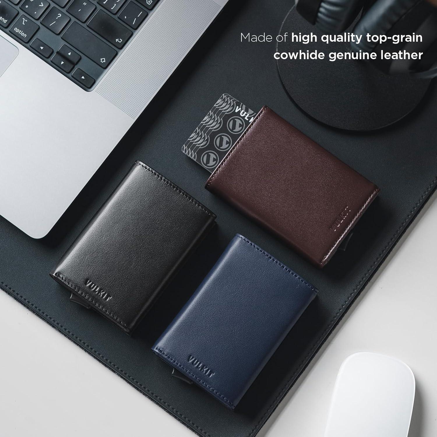image:imageVULKIT Pop up Card Wallet Minimalist Cash Wallets RFID Blocking Leather Smart Credit Card Holder with ID window for MenTopGrain Cowhide Epresso