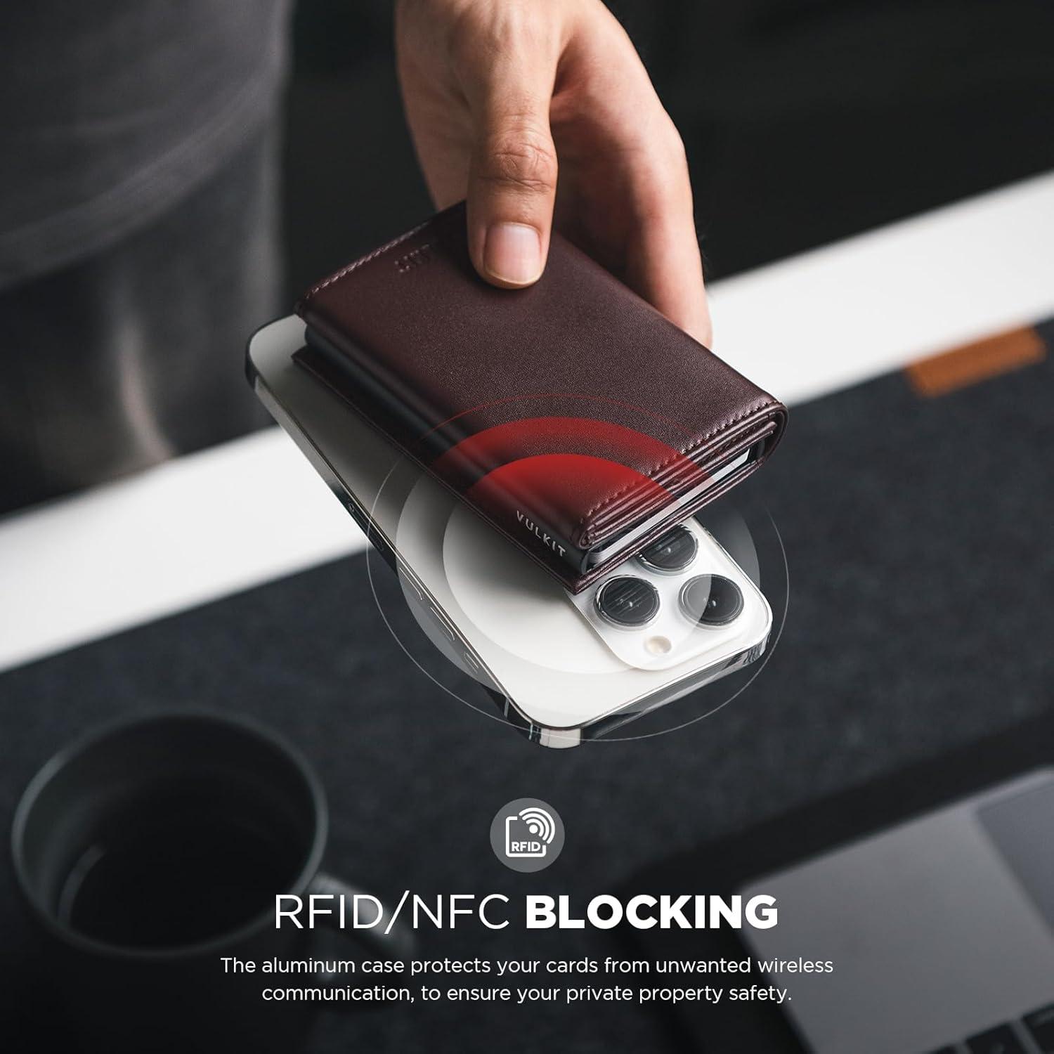 image:imageVULKIT Pop up Card Wallet Minimalist Cash Wallets RFID Blocking Leather Smart Credit Card Holder with ID window for MenTopGrain Cowhide Epresso