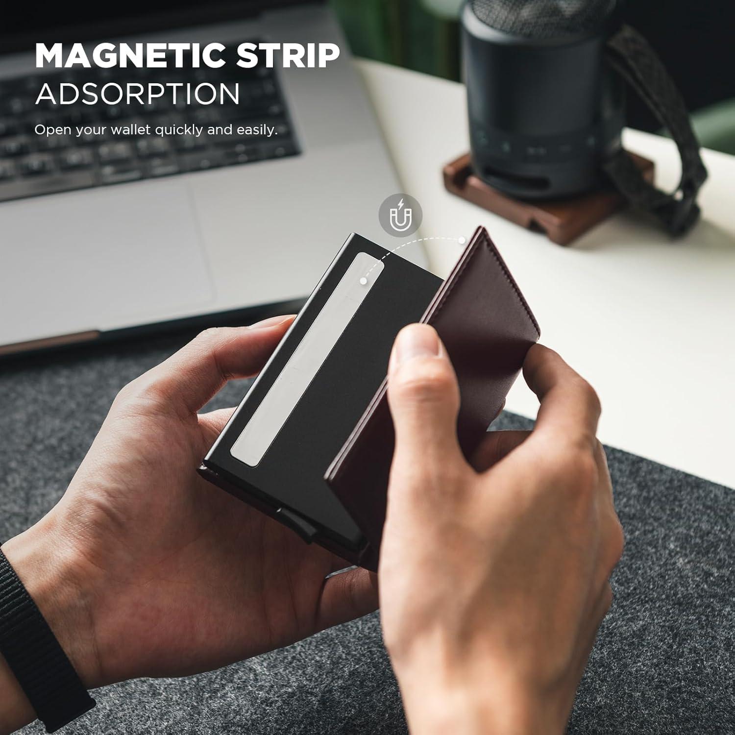 image:imageVULKIT Pop up Card Wallet Minimalist Cash Wallets RFID Blocking Leather Smart Credit Card Holder with ID window for MenTopGrain Cowhide Epresso