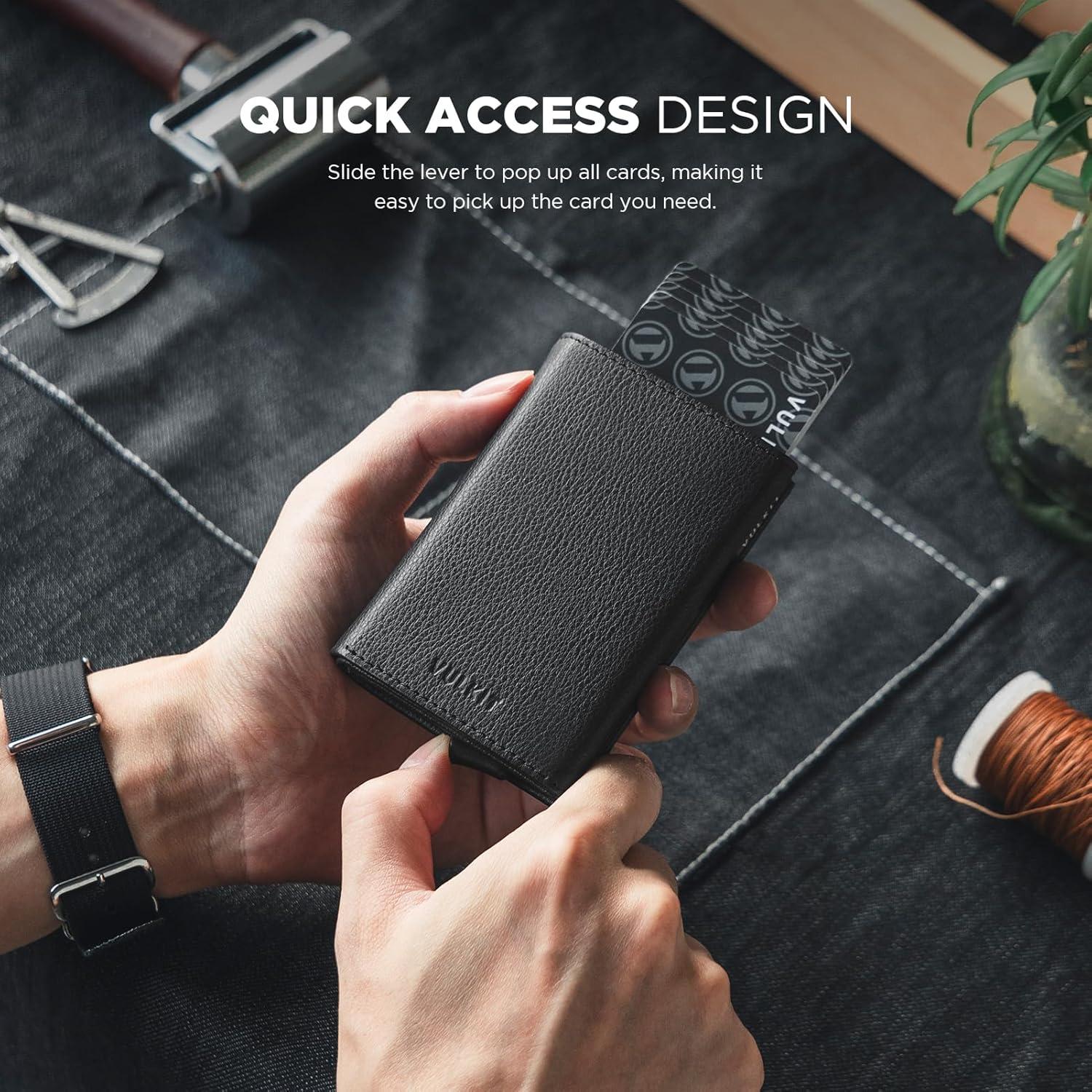 image:imageVULKIT Pop up Card Wallet Minimalist Cash Wallets RFID Blocking Leather Smart Credit Card Holder with ID window for MenTopGrain Cowhide Litchi Black