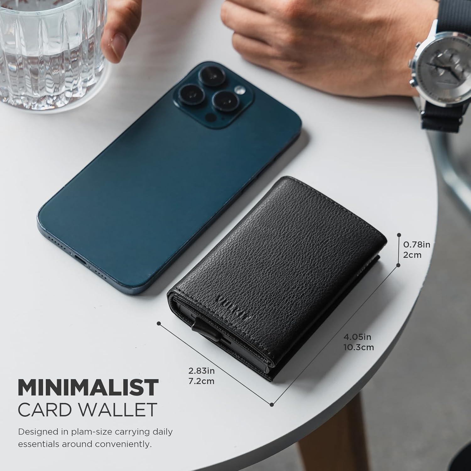 image:imageVULKIT Pop up Card Wallet Minimalist Cash Wallets RFID Blocking Leather Smart Credit Card Holder with ID window for MenTopGrain Cowhide Litchi Black