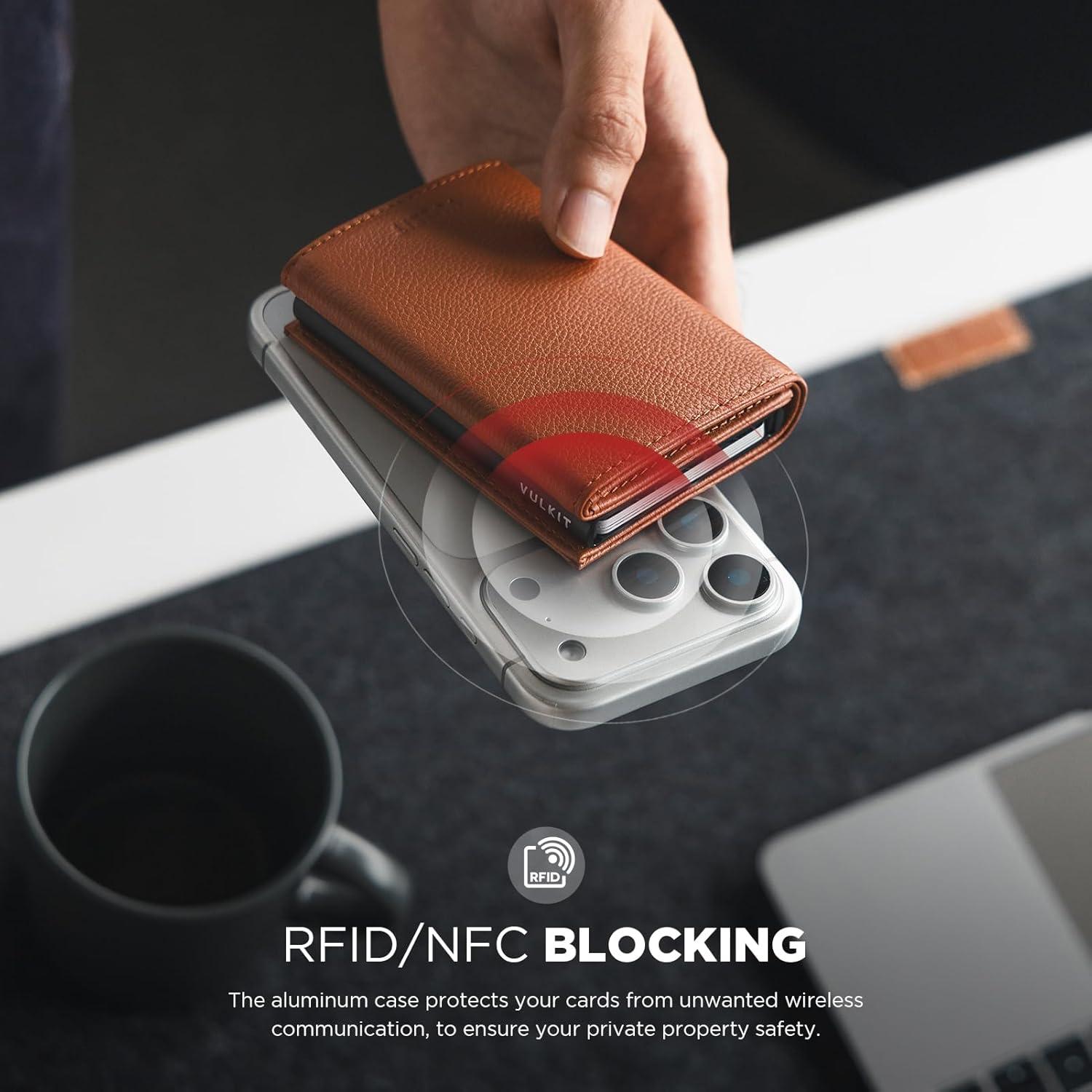 image:imageVULKIT Pop up Card Wallet Minimalist Cash Wallets RFID Blocking Leather Smart Credit Card Holder with ID window for MenTopGrain Cowhide Litchi Brown