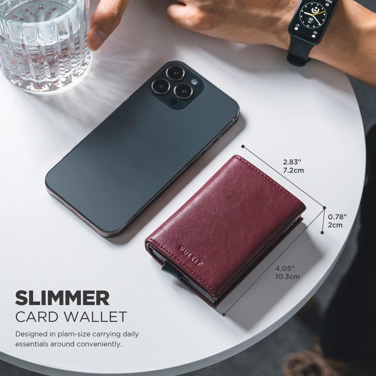 image:imageVULKIT Pop up Card Wallet Minimalist Cash Wallets RFID Blocking Leather Smart Credit Card Holder with ID window for MenWine