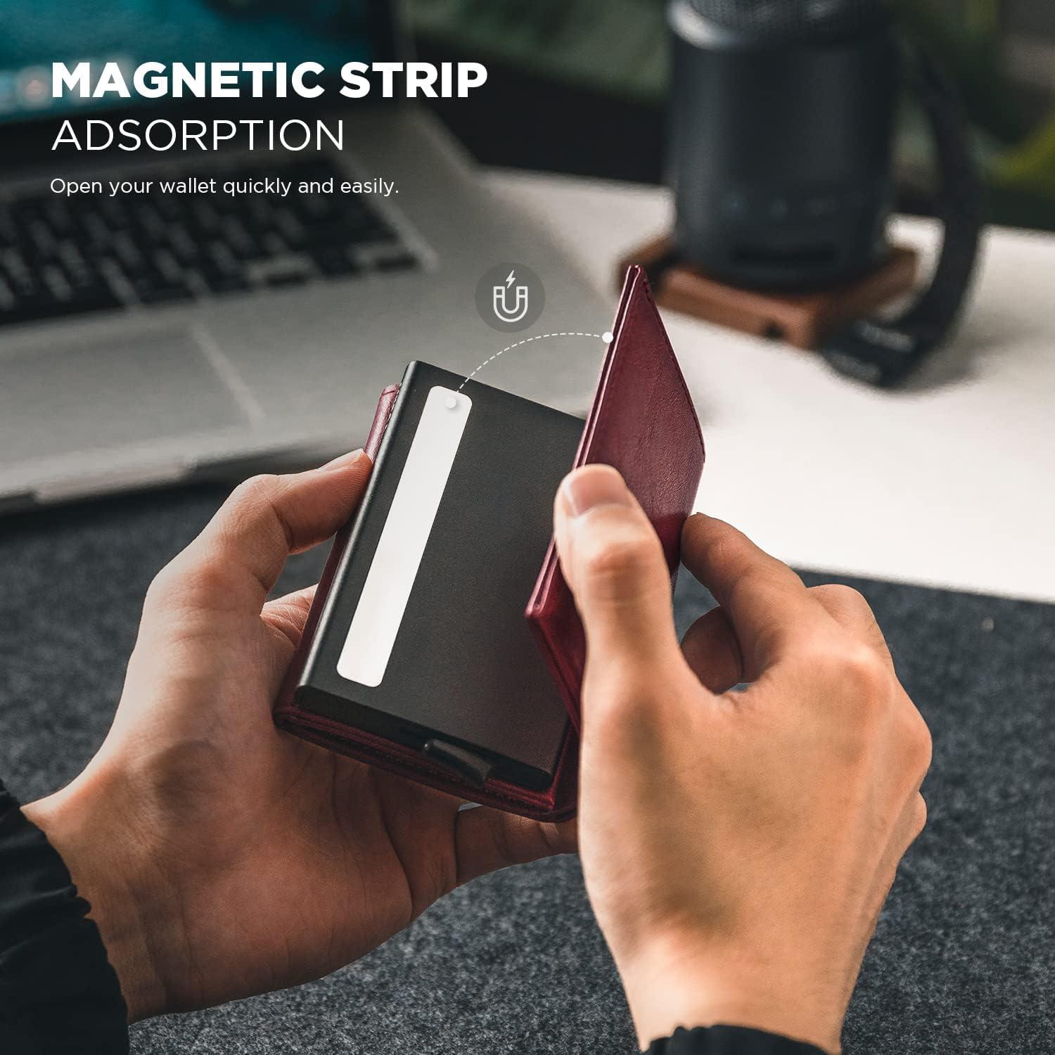 image:imageVULKIT Pop up Card Wallet Minimalist Cash Wallets RFID Blocking Leather Smart Credit Card Holder with ID window for MenWine