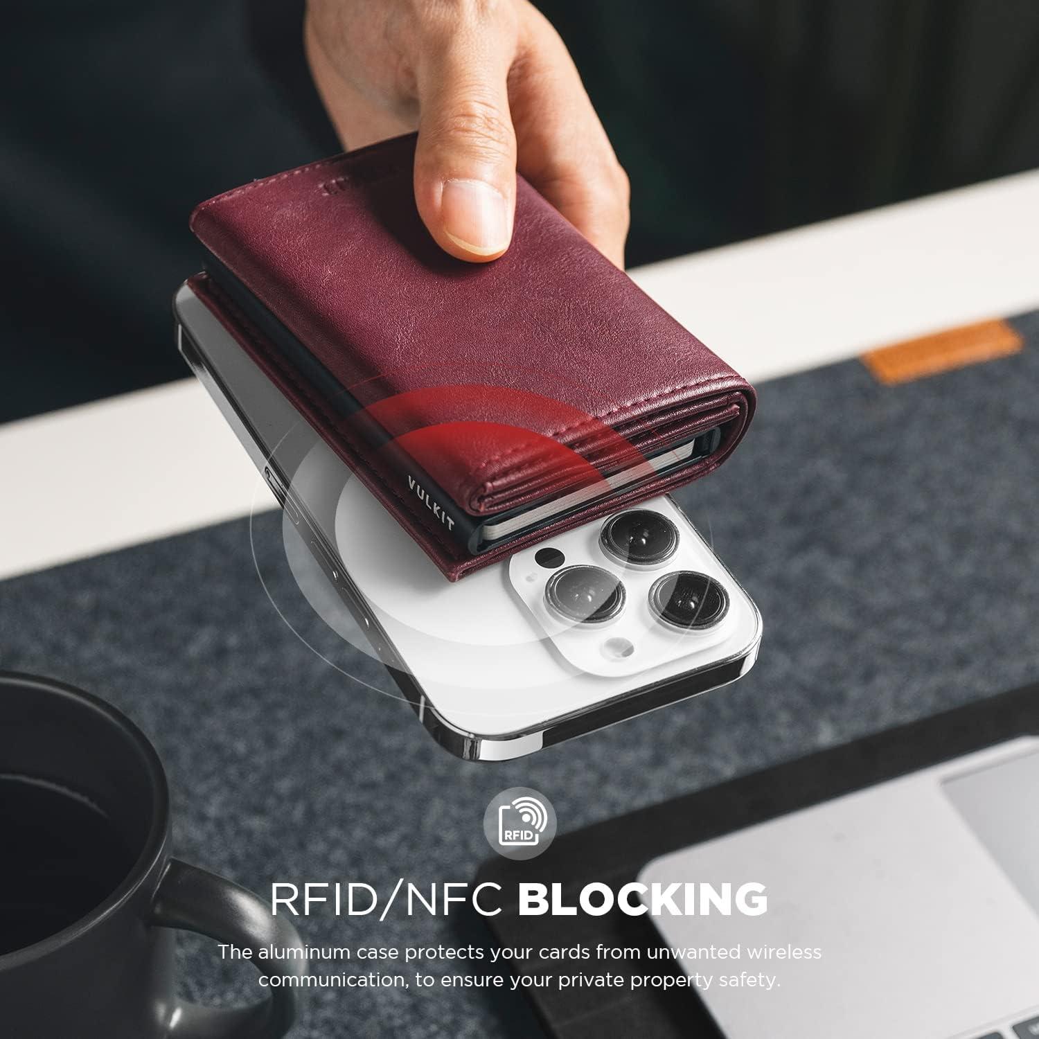 image:imageVULKIT Pop up Card Wallet Minimalist Cash Wallets RFID Blocking Leather Smart Credit Card Holder with ID window for MenWine