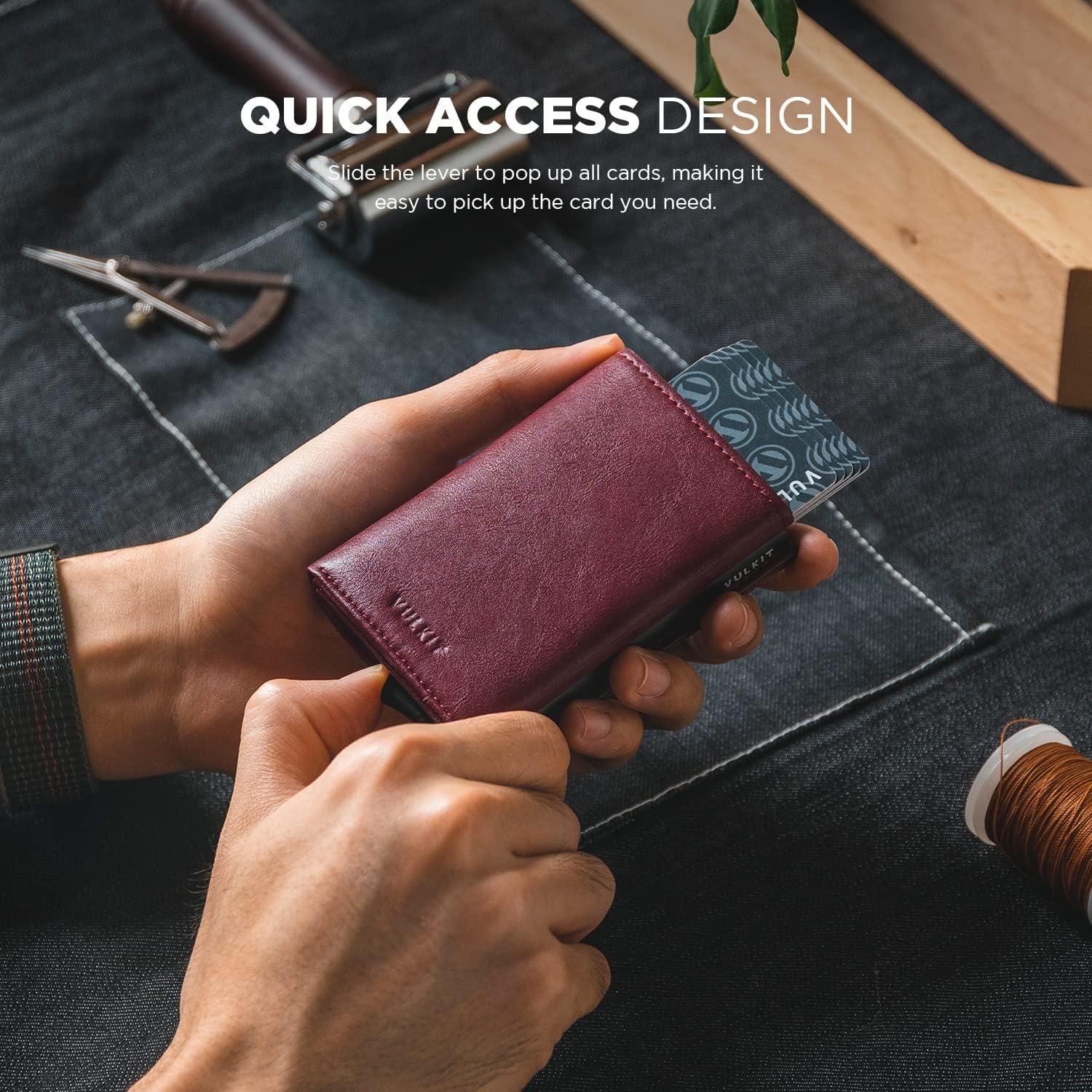 image:imageVULKIT Pop up Card Wallet Minimalist Cash Wallets RFID Blocking Leather Smart Credit Card Holder with ID window for MenWine