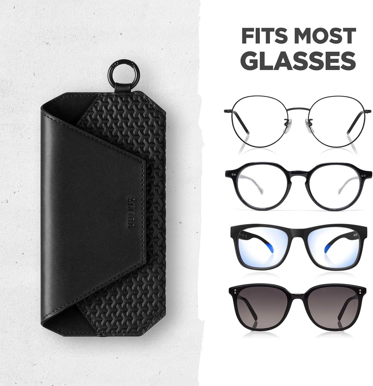 image:imageVULKIT Portable Leather Eye Glasses Case for Women amp Men Slim Sunglass Case Unisex Eyeglass CaseBlack
