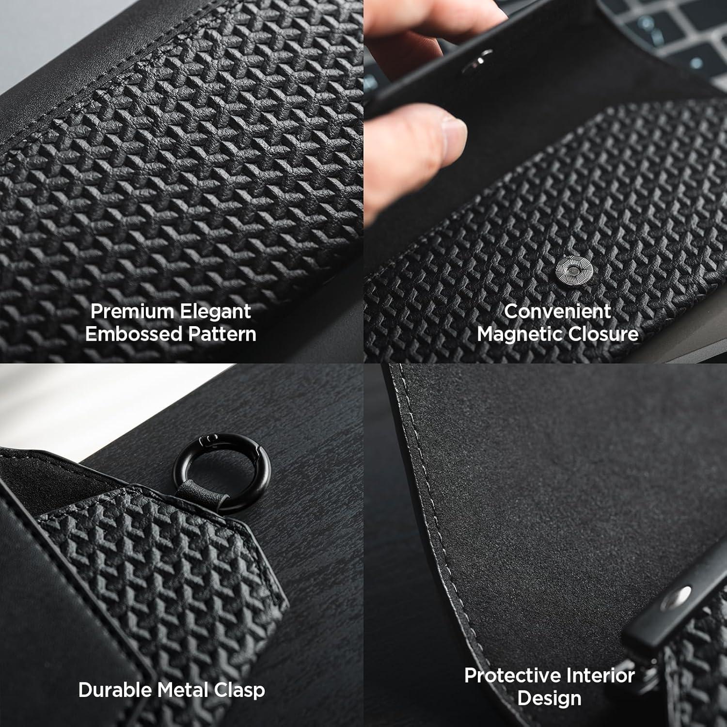 image:imageVULKIT Portable Leather Eye Glasses Case for Women amp Men Slim Sunglass Case Unisex Eyeglass CaseBlack