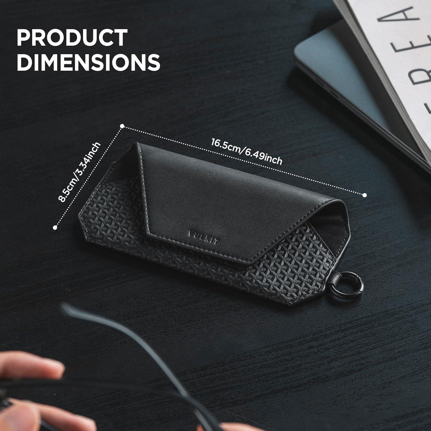 image:imageVULKIT Portable Leather Eye Glasses Case for Women amp Men Slim Sunglass Case Unisex Eyeglass CaseBlack
