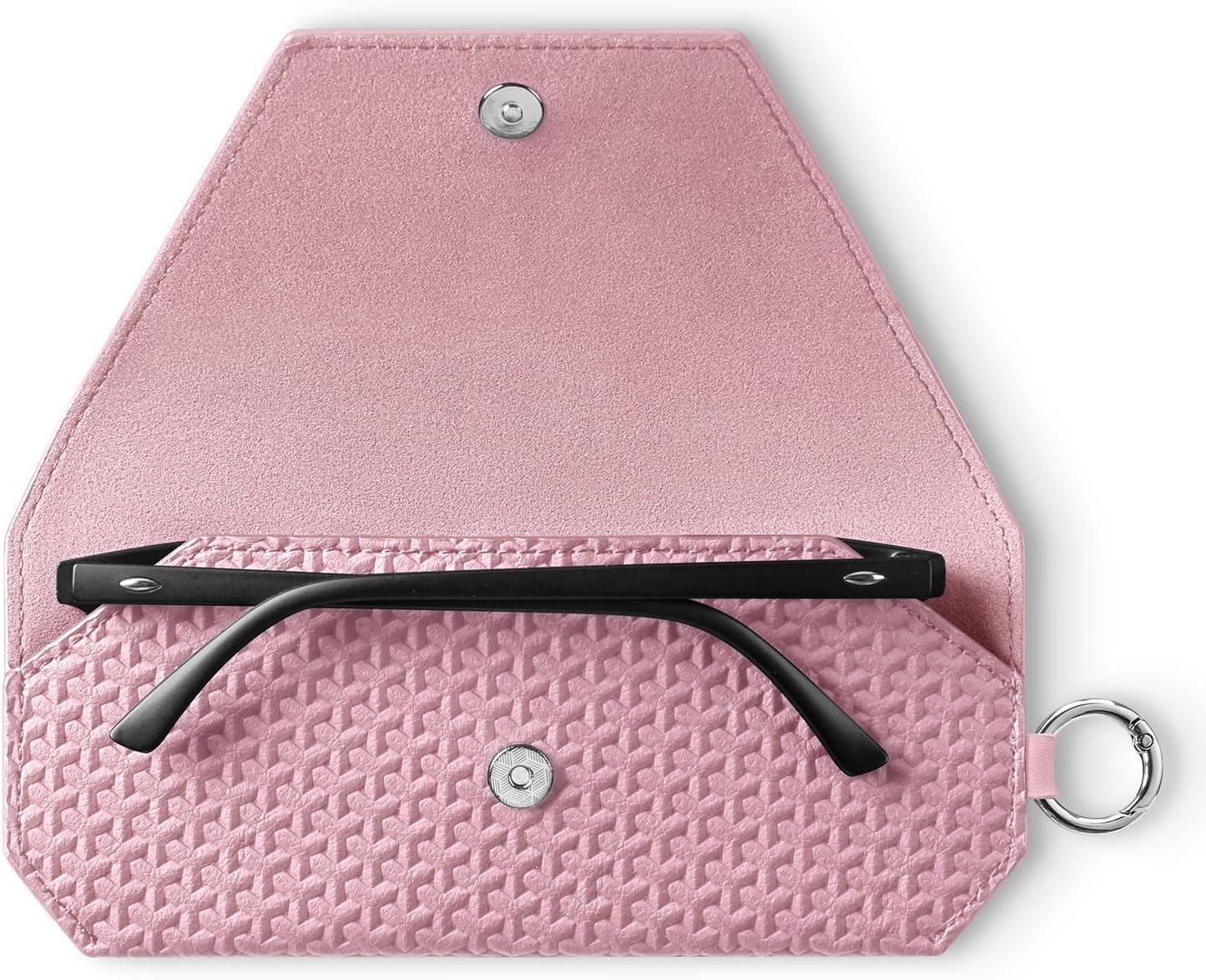 image:imageVULKIT Portable Leather Eye Glasses Case for Women amp Men Slim Sunglass Case Unisex Eyeglass CaseBlush Pink With Lanyard