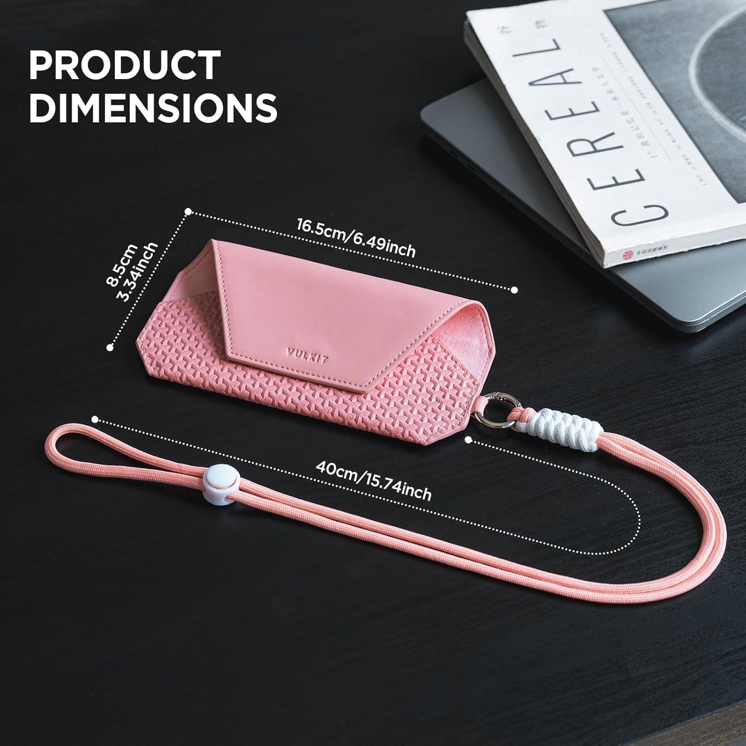 image:imageVULKIT Portable Leather Eye Glasses Case for Women amp Men Slim Sunglass Case Unisex Eyeglass CaseBlush Pink With Lanyard