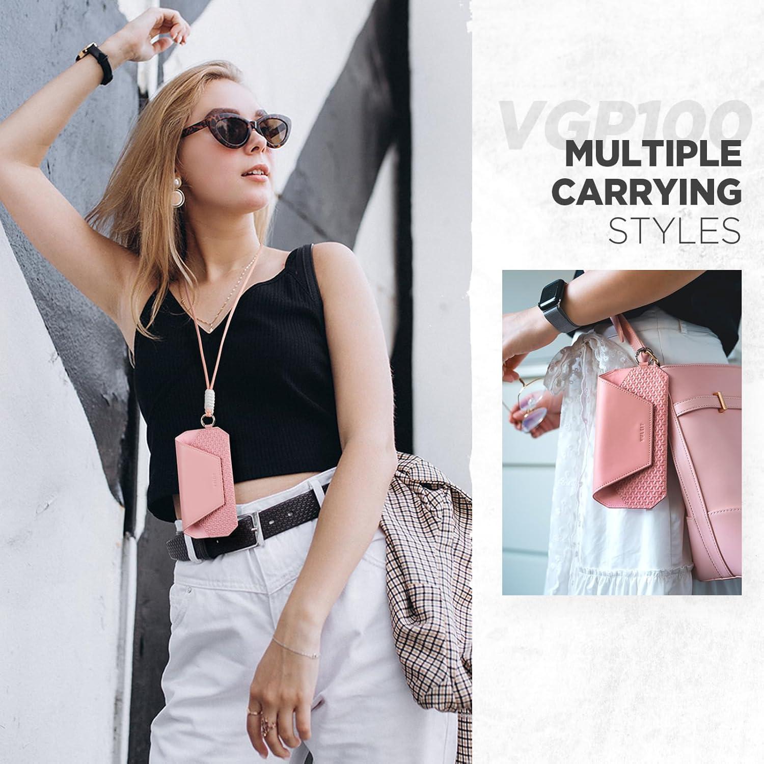 image:imageVULKIT Portable Leather Eye Glasses Case for Women amp Men Slim Sunglass Case Unisex Eyeglass CaseBlush Pink With Lanyard