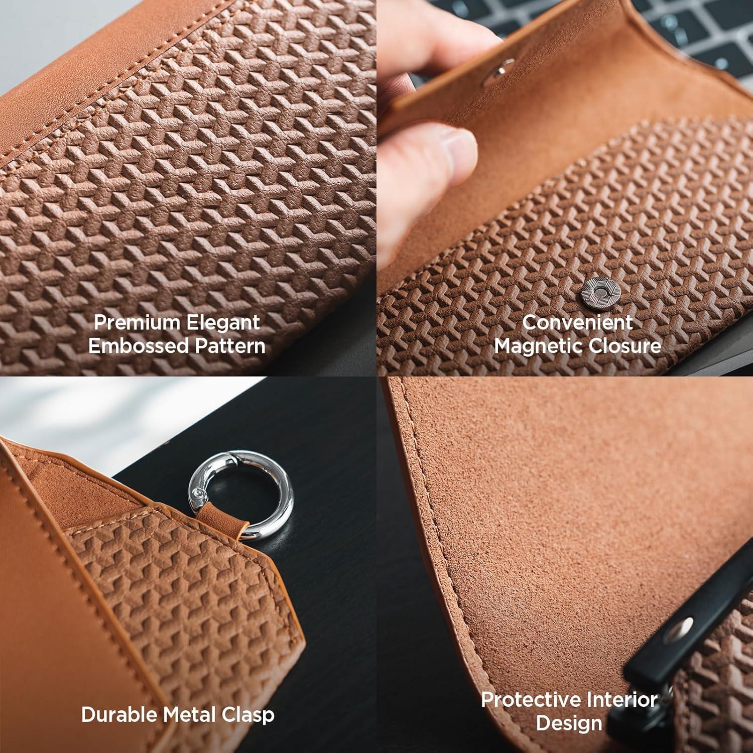 image:imageVULKIT Portable Leather Eye Glasses Case for Women amp Men Slim Sunglass Case Unisex Eyeglass CaseBrown
