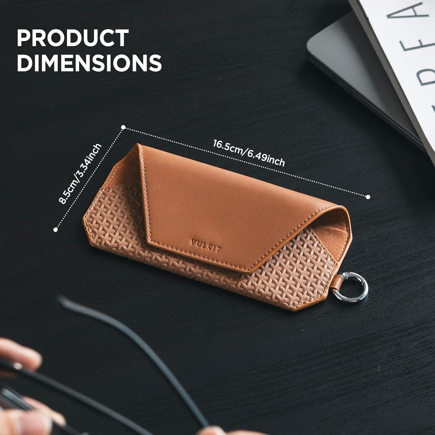 image:imageVULKIT Portable Leather Eye Glasses Case for Women amp Men Slim Sunglass Case Unisex Eyeglass CaseBrown
