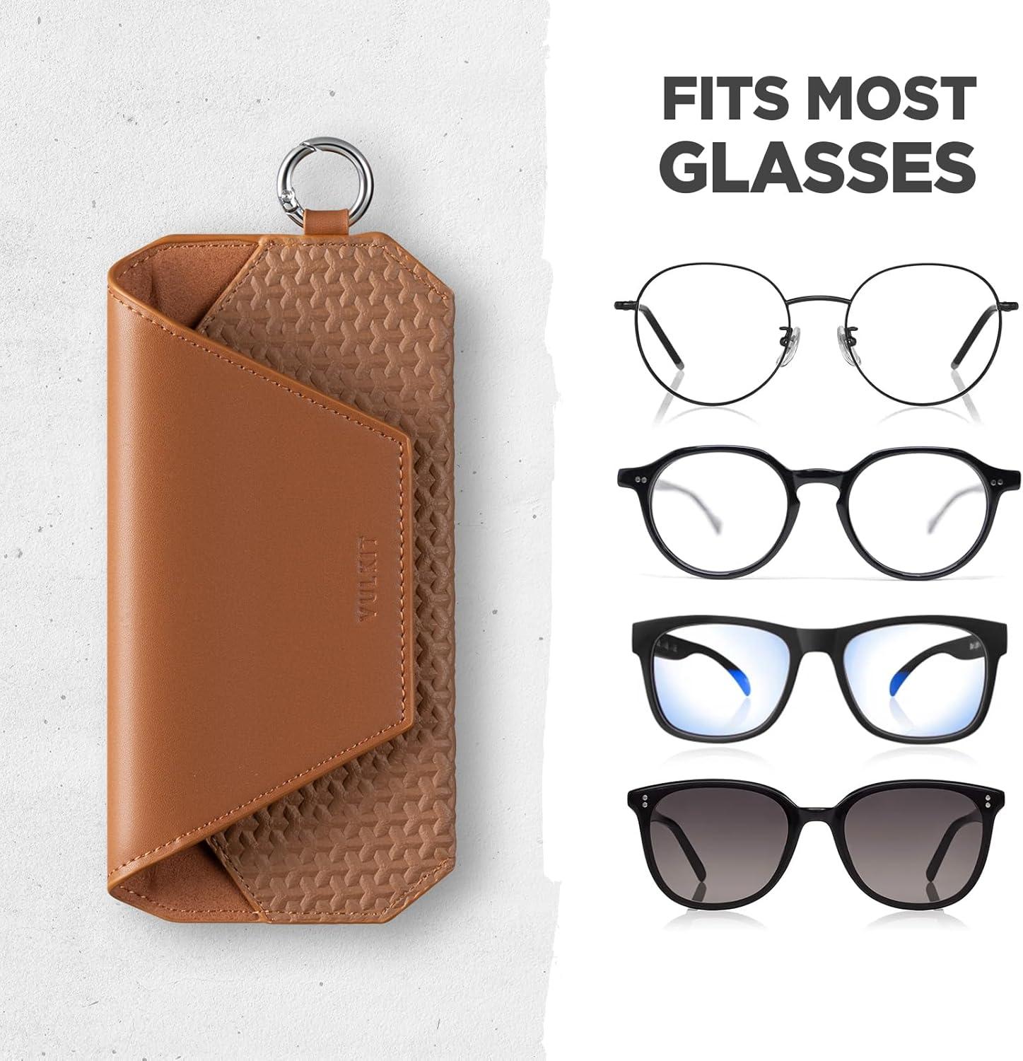 image:imageVULKIT Portable Leather Eye Glasses Case for Women amp Men Slim Sunglass Case Unisex Eyeglass CaseBrown