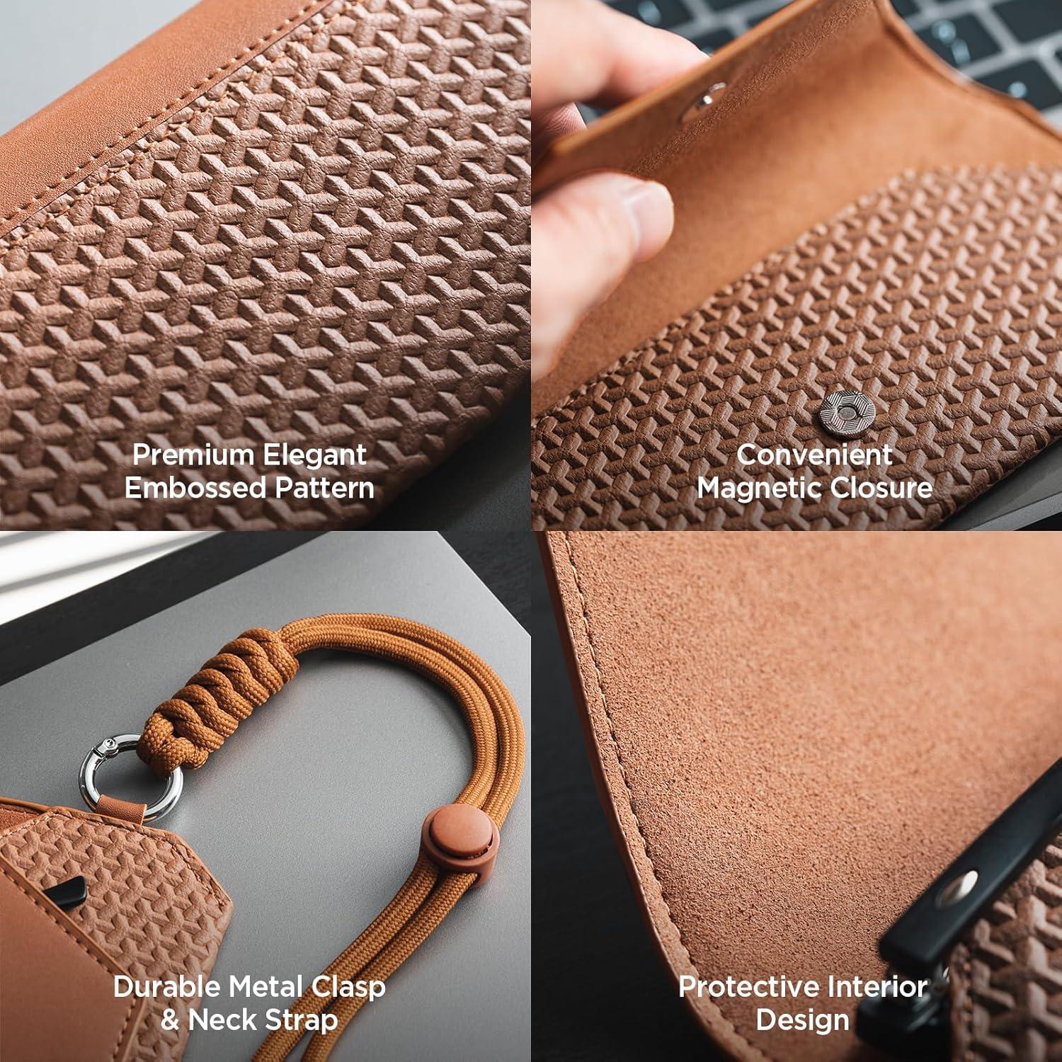 image:imageVULKIT Portable Leather Eye Glasses Case for Women amp Men Slim Sunglass Case Unisex Eyeglass CaseBrown With Lanyard