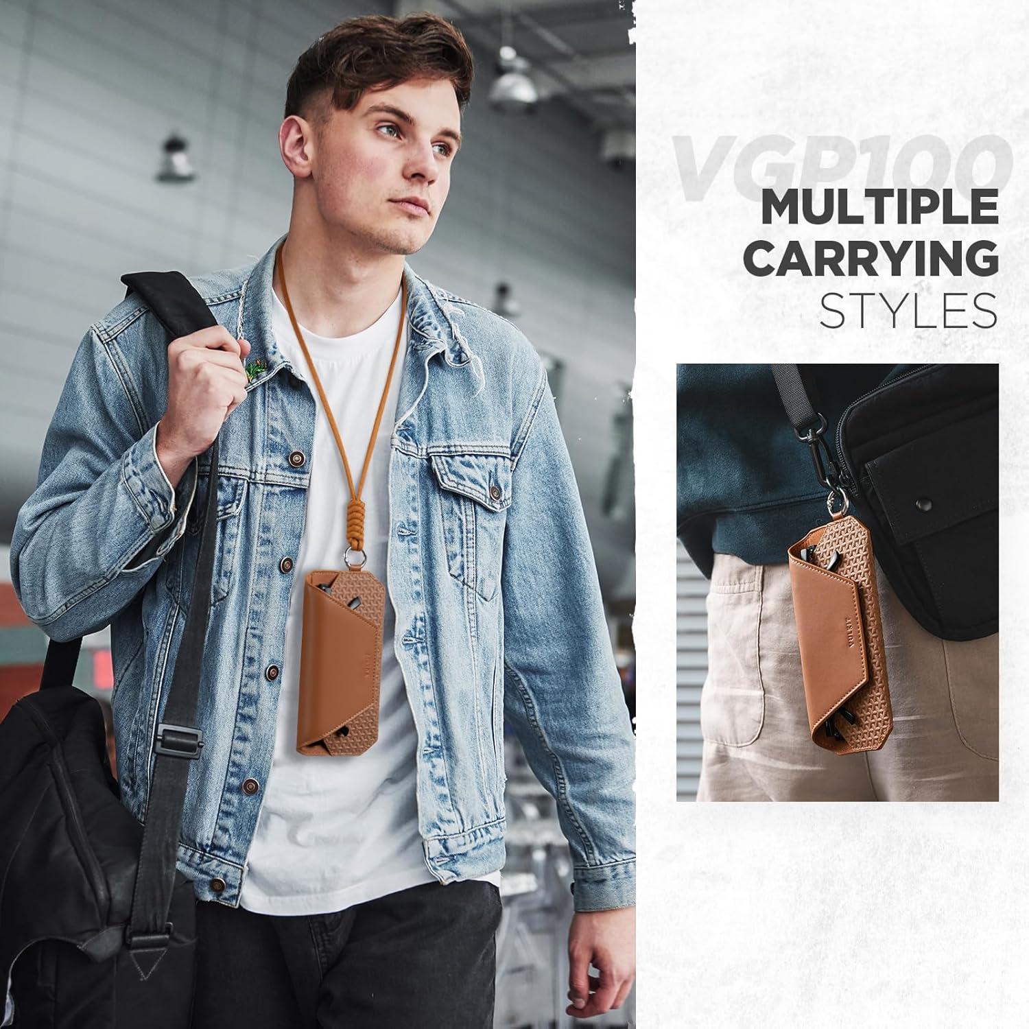image:imageVULKIT Portable Leather Eye Glasses Case for Women amp Men Slim Sunglass Case Unisex Eyeglass CaseBrown With Lanyard
