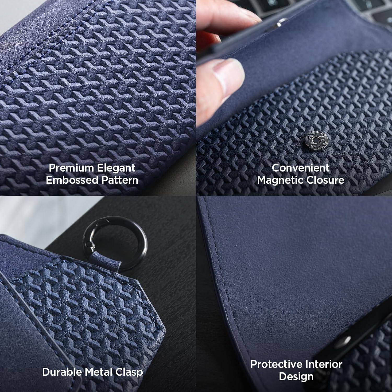 image:imageVULKIT Portable Leather Eye Glasses Case for Women amp Men Slim Sunglass Case Unisex Eyeglass CaseInk Navy