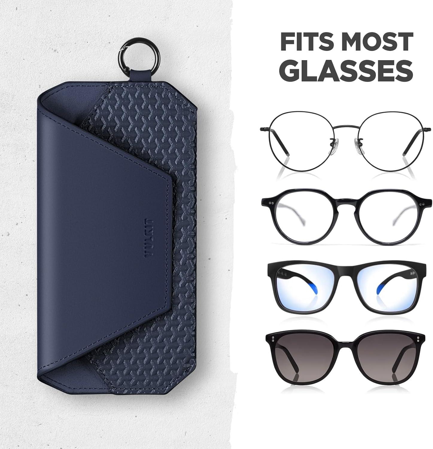 image:imageVULKIT Portable Leather Eye Glasses Case for Women amp Men Slim Sunglass Case Unisex Eyeglass CaseInk Navy