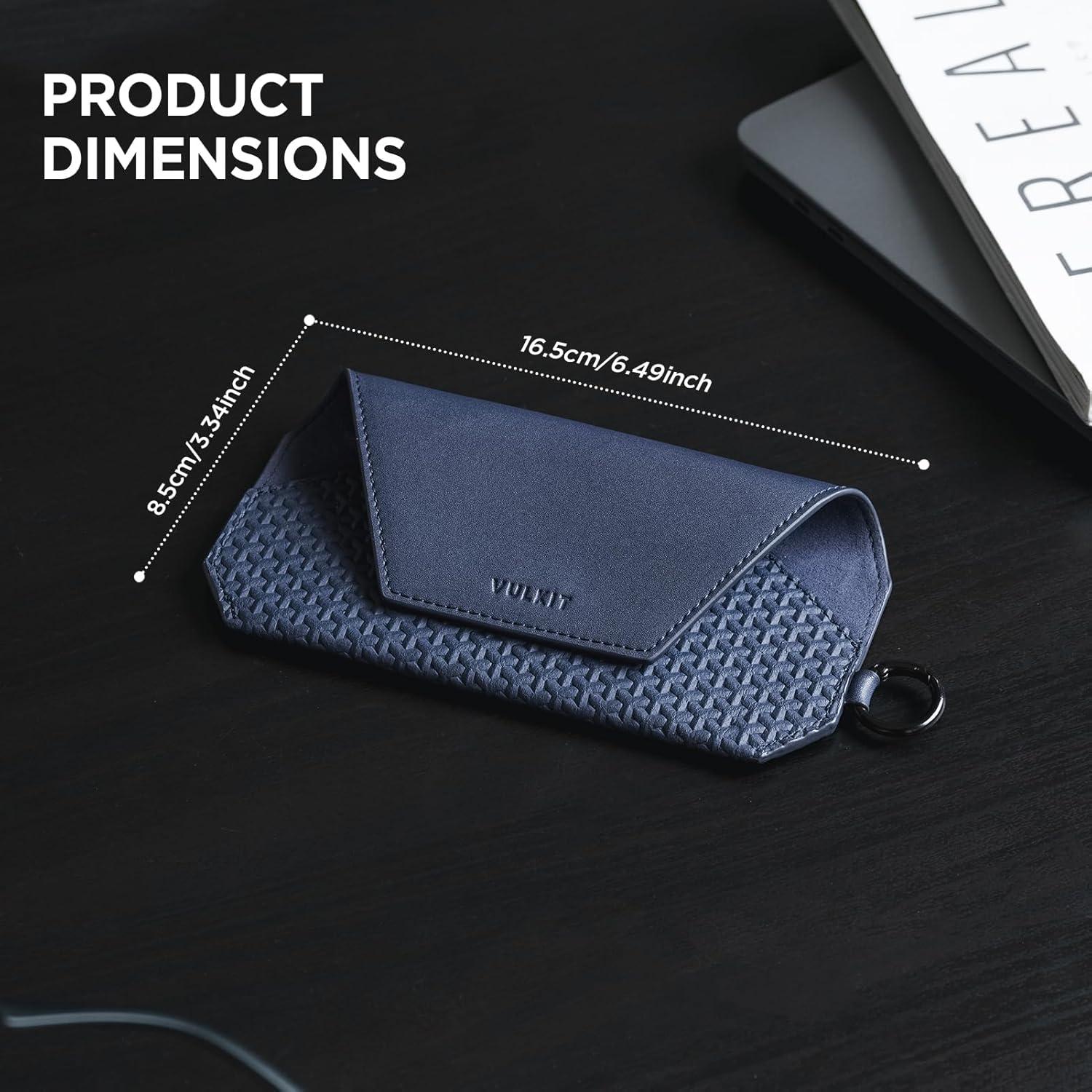 image:imageVULKIT Portable Leather Eye Glasses Case for Women amp Men Slim Sunglass Case Unisex Eyeglass CaseInk Navy